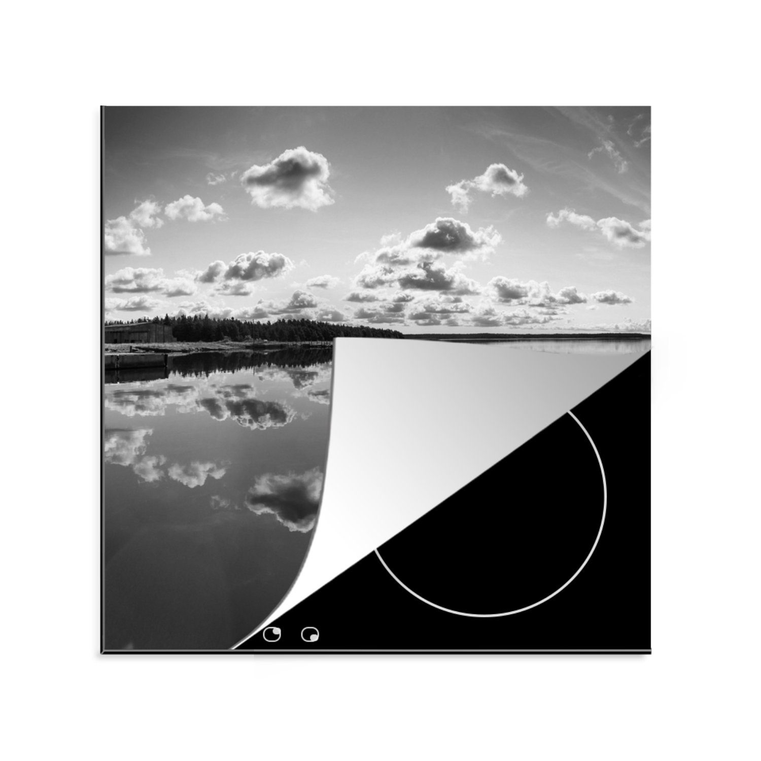 MuchoWow Herdblende-/Abdeckplatte Estland - Natur - Schwarz - Weiß, Vinyl, (1 tlg), 78x78 cm, Ceranfeldabdeckung, Arbeitsplatte für küche