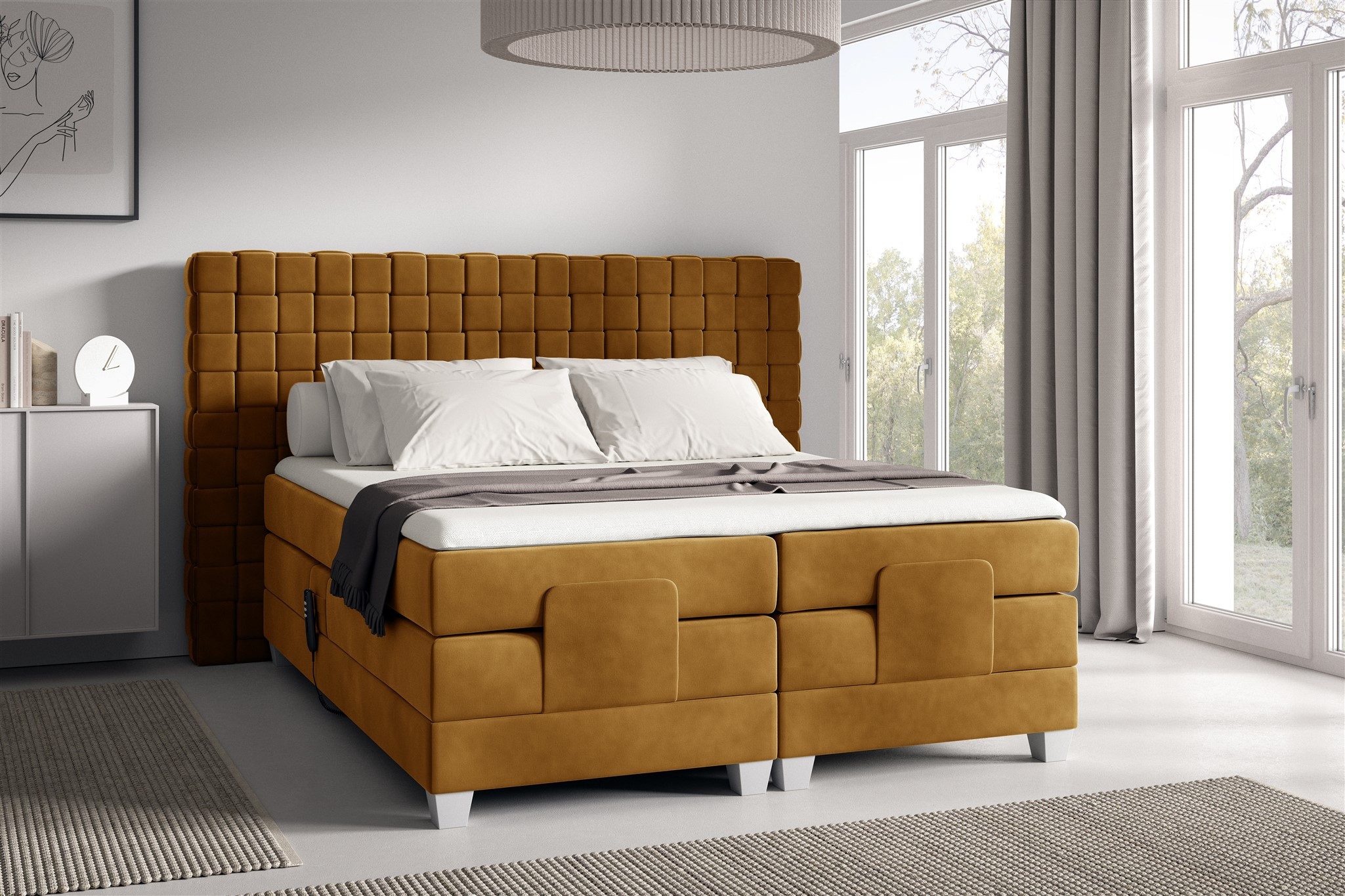 Fun Möbel Boxspringbett Schlafzimmerbett VIDAL Elektrisch in Stoff Fresh (inkl. Topper), Matratzen elektrisch verstellbar