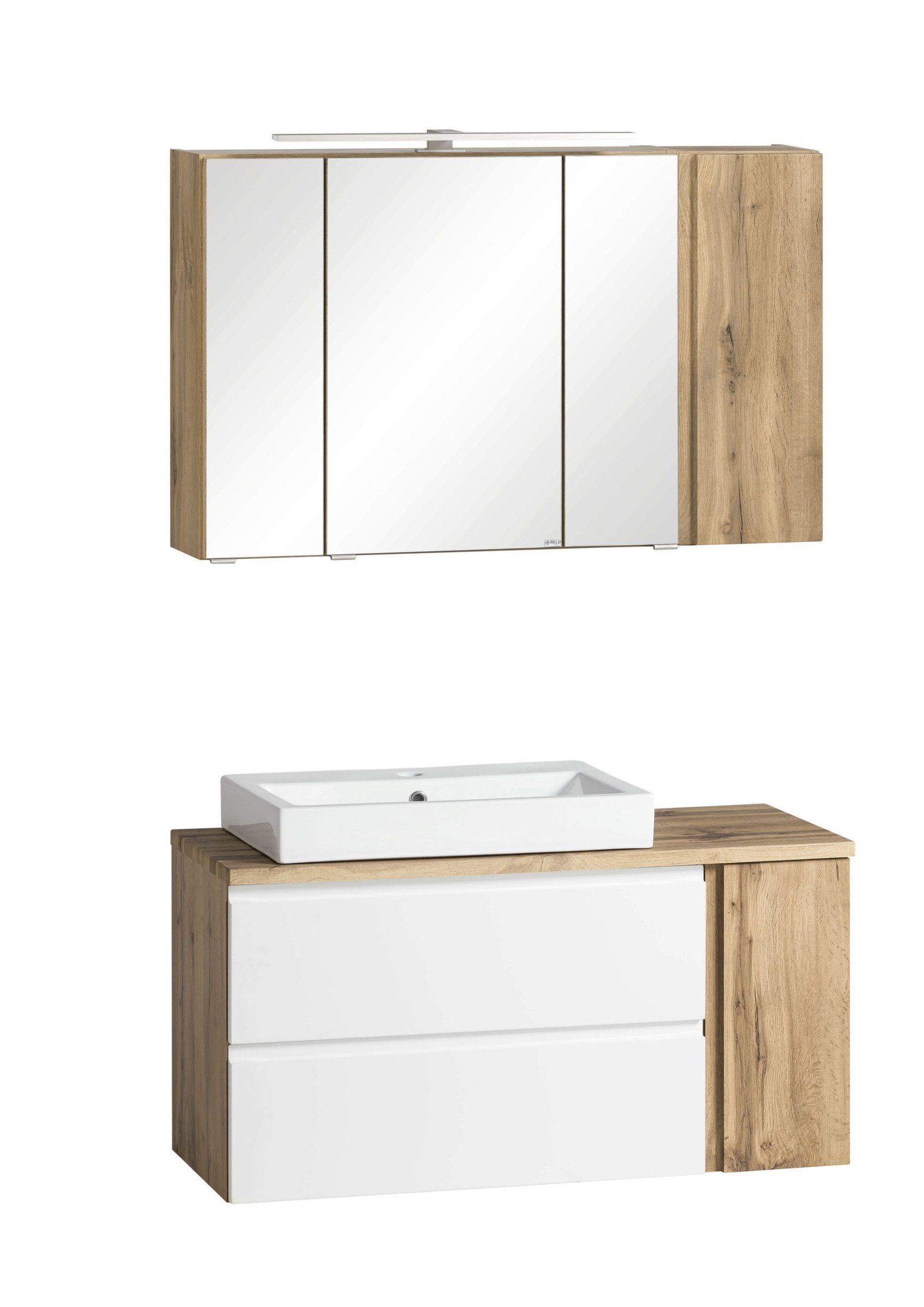 HELD MÖBEL Badmöbel-Set (2-tlg) in weiß / Wotaneiche-Dekor - 105x195x47cm (BxHxT), (2-tlg)