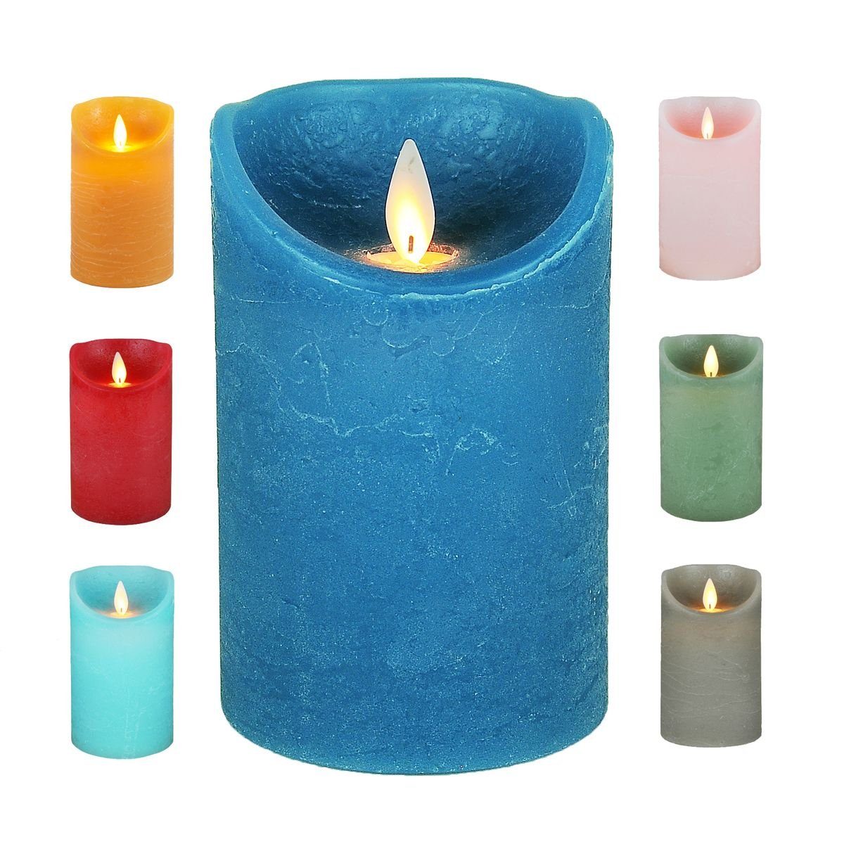 JACK LED-Kerze LED Echtwachskerze Kerze 10 / 12,5 / 15 cm Timer Ø 7,5cm Wachskerze (1-tlg), große Farb- und Größenauswahl, Echtwachskerzen mit Timerfunktion Blau