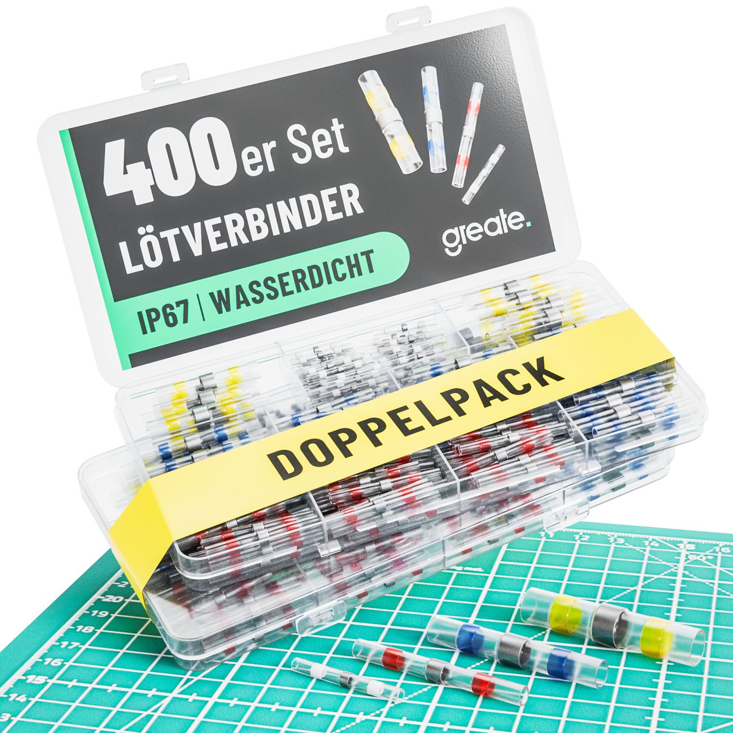greate. Lötkabelschuh 400er Set Lötverbinder mit Schrumpfschlauch - Schrumpfverbinder, 400-tlg.