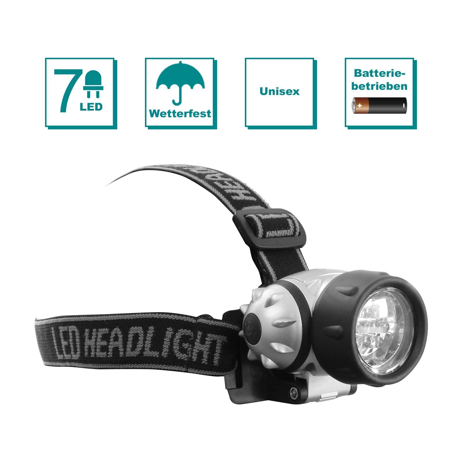 7 mit 3 LED über IP44 Stirnlampe Wasserfest nach EAXUS LEDs, Dimmbar Leuchtmodi, Stirnleuchte/Kopflampe LED