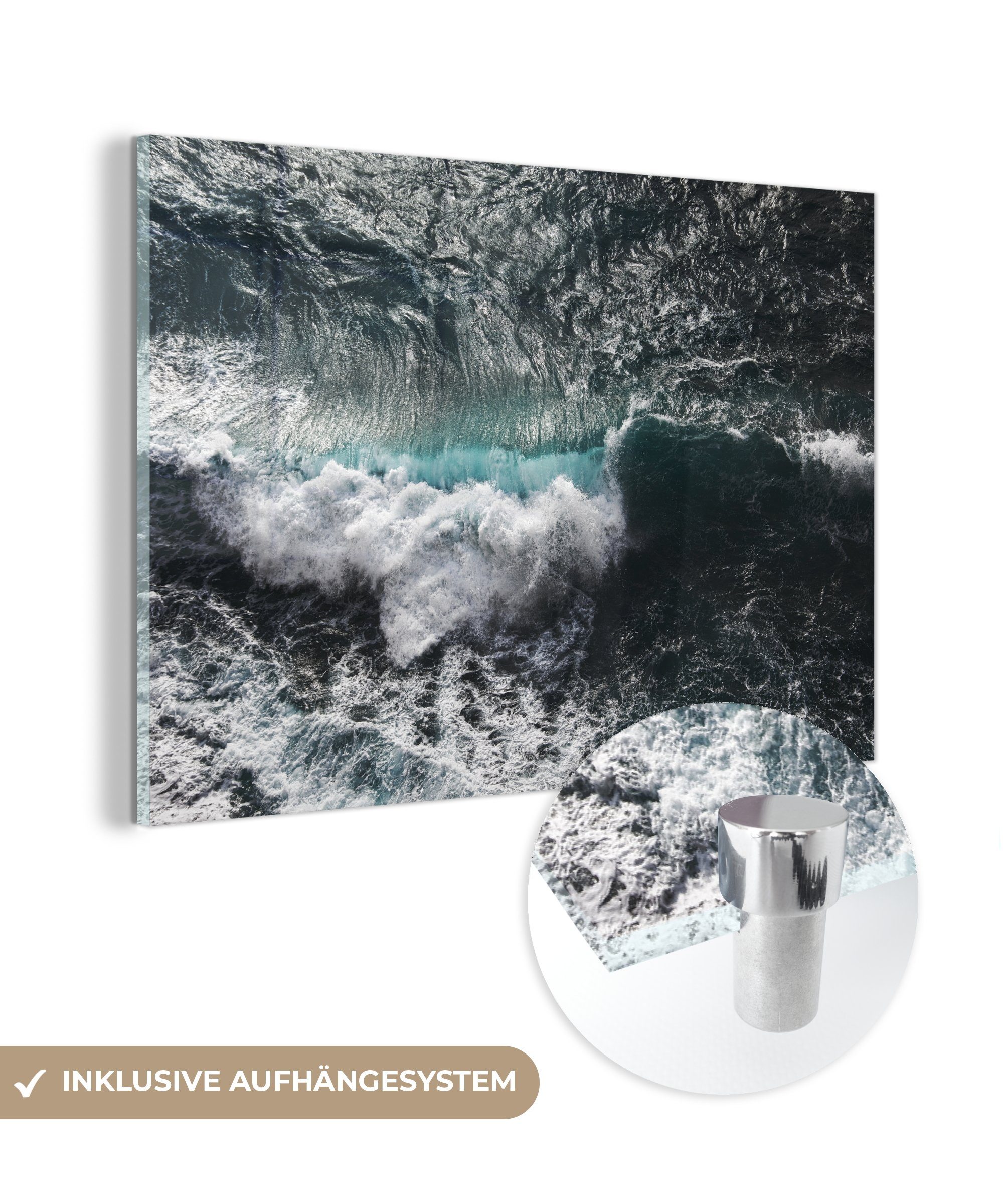 MuchoWow Acrylglasbild Wellen im Meer aus der Vogelperspektive, (1 St), Acrylglasbilder Wohnzimmer & Schlafzimmer