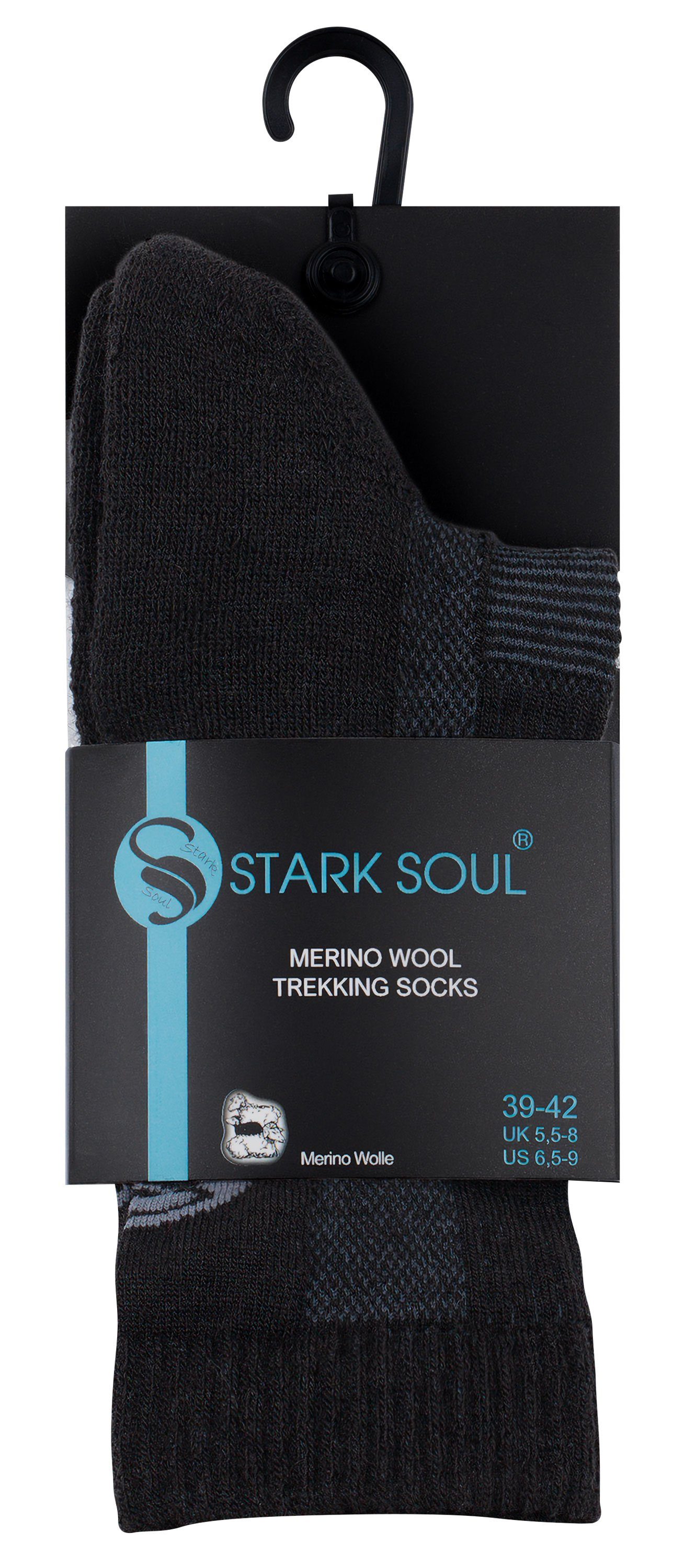 Unisex Schwarz Funktionssocken Outdoor Soul® oder 3 Merino (1-Paar) Stark Trekking Socken, 1 Paar