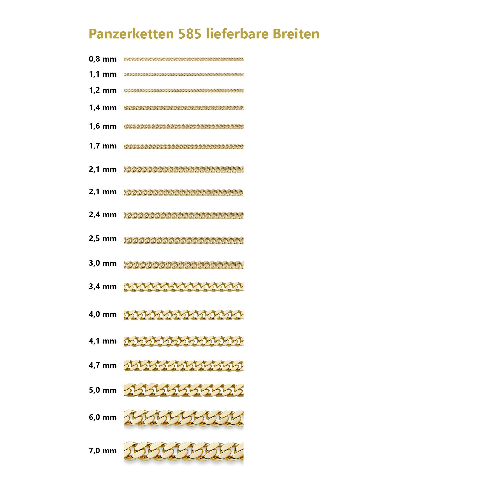 HOPLO Panzerkette Goldkette Panzerkette Länge 38cm - Breite 1,7mm - 585-14 günstig online kaufen