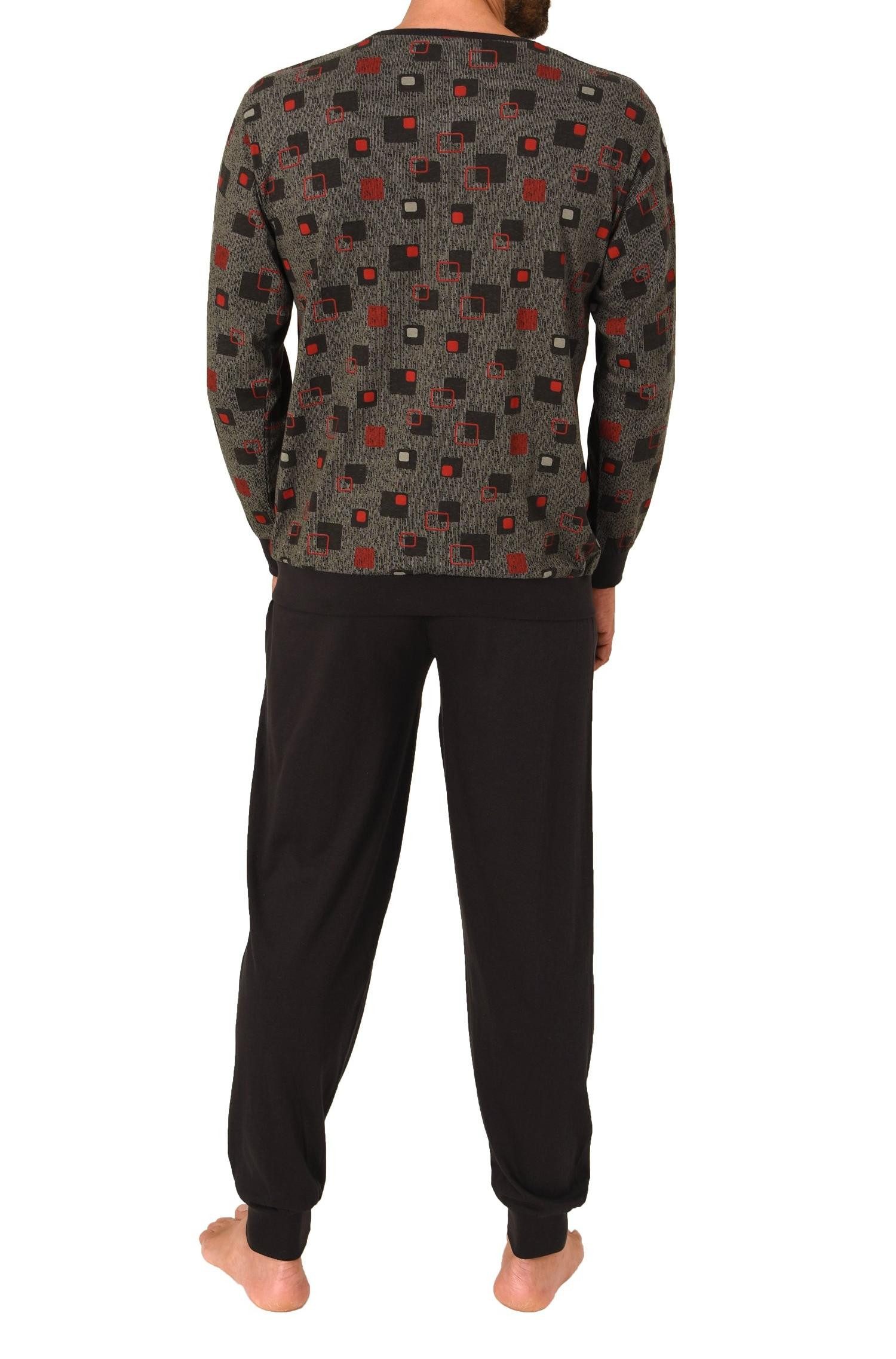 Normann Pyjama Normann Herren langarm Schlafanzug mit Bündchen in Allover Print