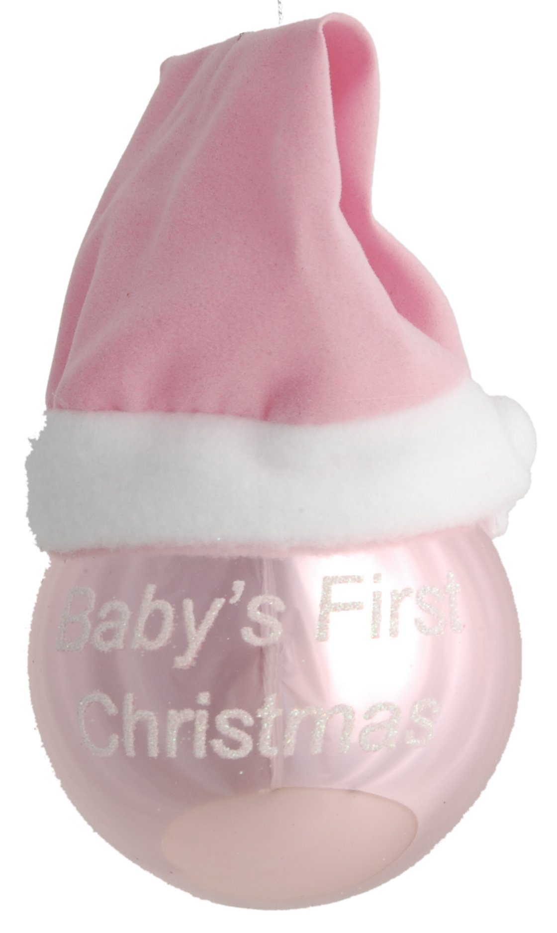 Krebs Glas Lauscha Christbaumschmuck Rosa 8cm Glaskugel mit Stoffmütze "Baby's first Christmas" für Mädc (1-tlg)