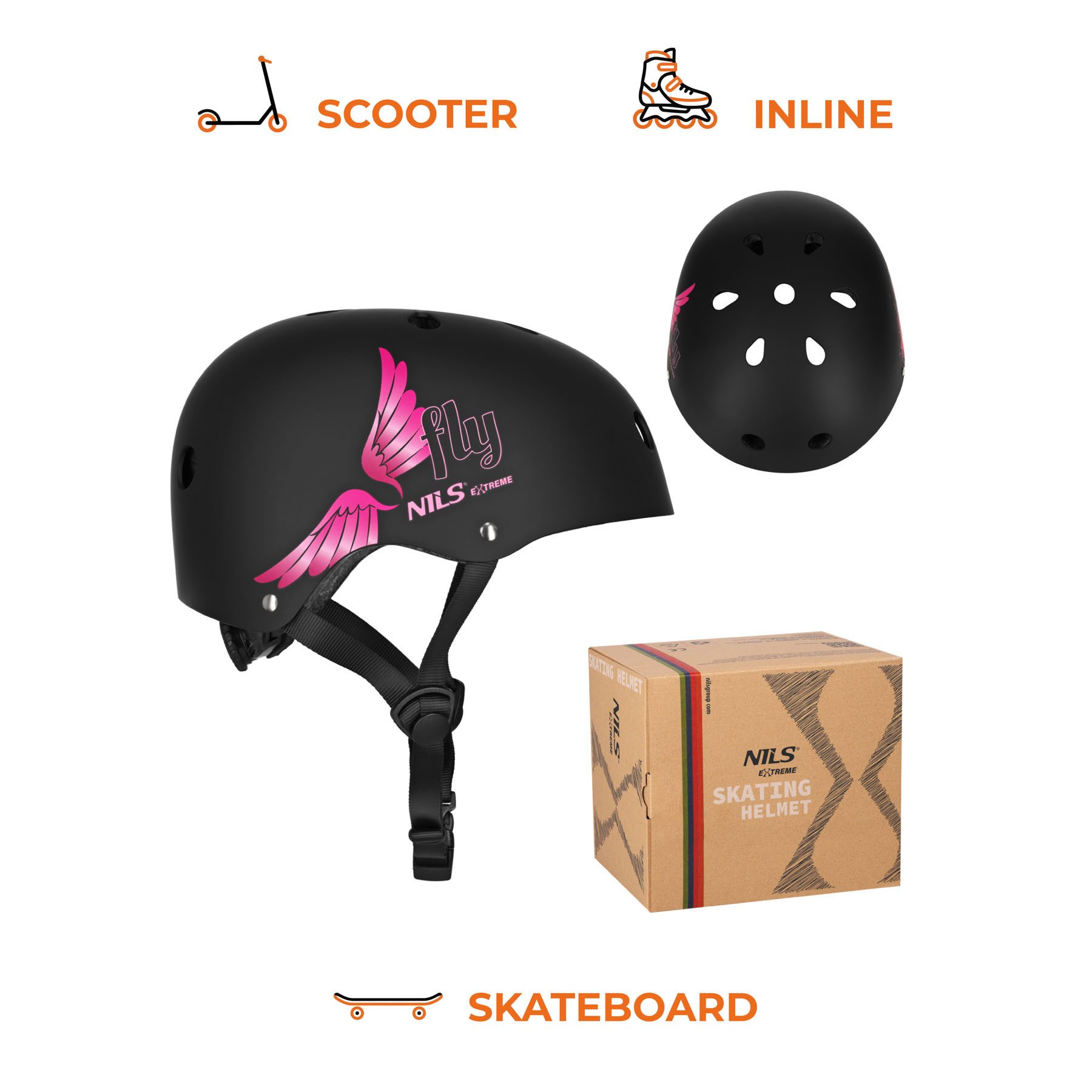 NILS EXTREME Skatehelm MTW001 FLY HELM ROSA XS (48–52 cm) NILS EXTREME (Spar-Set, 1-tlg., 58-61 cm leicht), leicht, Out-mold, Drehrad-Verstellsystem, 11 Öffnungen