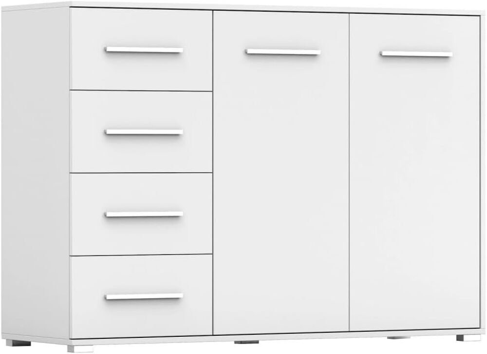 MOEBLO Kommode KOM001 (Kommode Sideboard Schubladenkommode, Highboard Schrank Beistelltisch mit 2 Türen und 4 Schubladen), (BxHxT): 135x95x45 cm