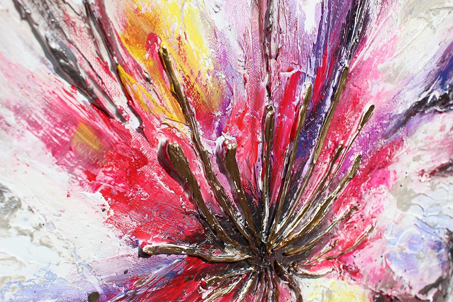 YS-Art Gemälde Wundervolle Blumen, Blumen, Rot Bild Grün Bunte Blumen Gelb Leinwand Handgemalt