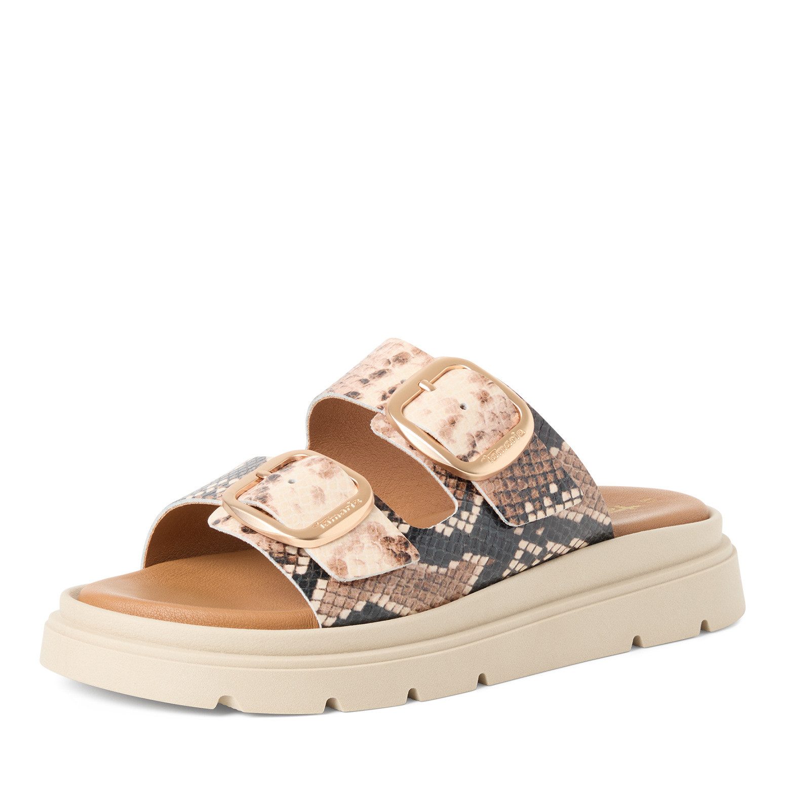Tamaris Tamaris Damen Pantolette 1-27239-42-483 BEIGE SNAKE Pantolette