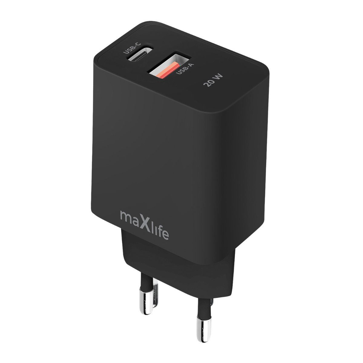 MaXlife Maxlife MXTC-13-20AC PD QC Ladegerät 1x USB-C 1x USB 20W schwarz Smartphone-Ladegerät