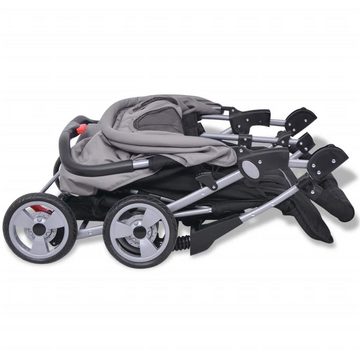 vidaXL Kinder-Buggy Zwillingskinderwagen Stahl Grau und Schwarz