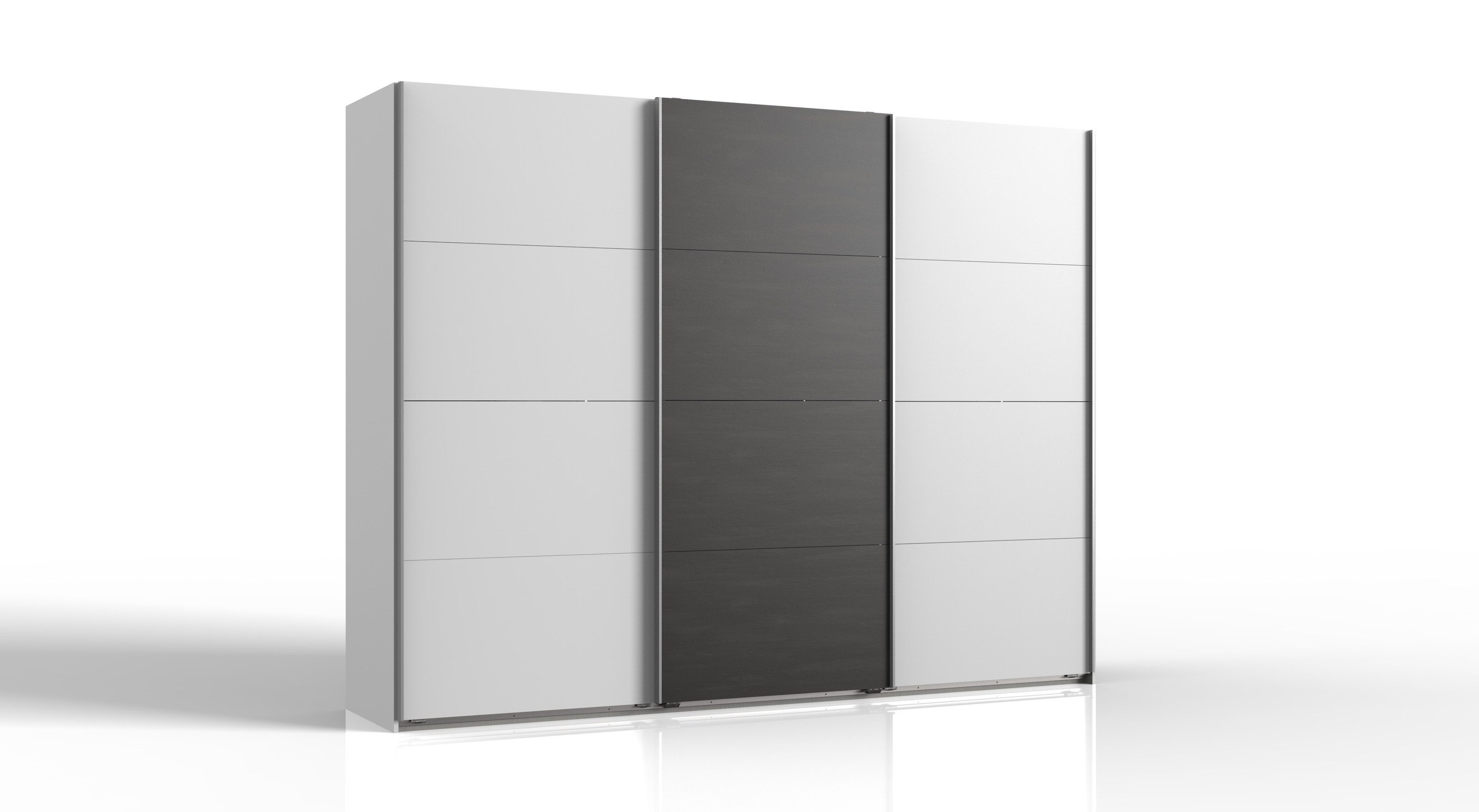 freiraum Schwebetürenschrank Minden in WEISS + RAW STEEL - 270x208x65cm (BxHxT)
