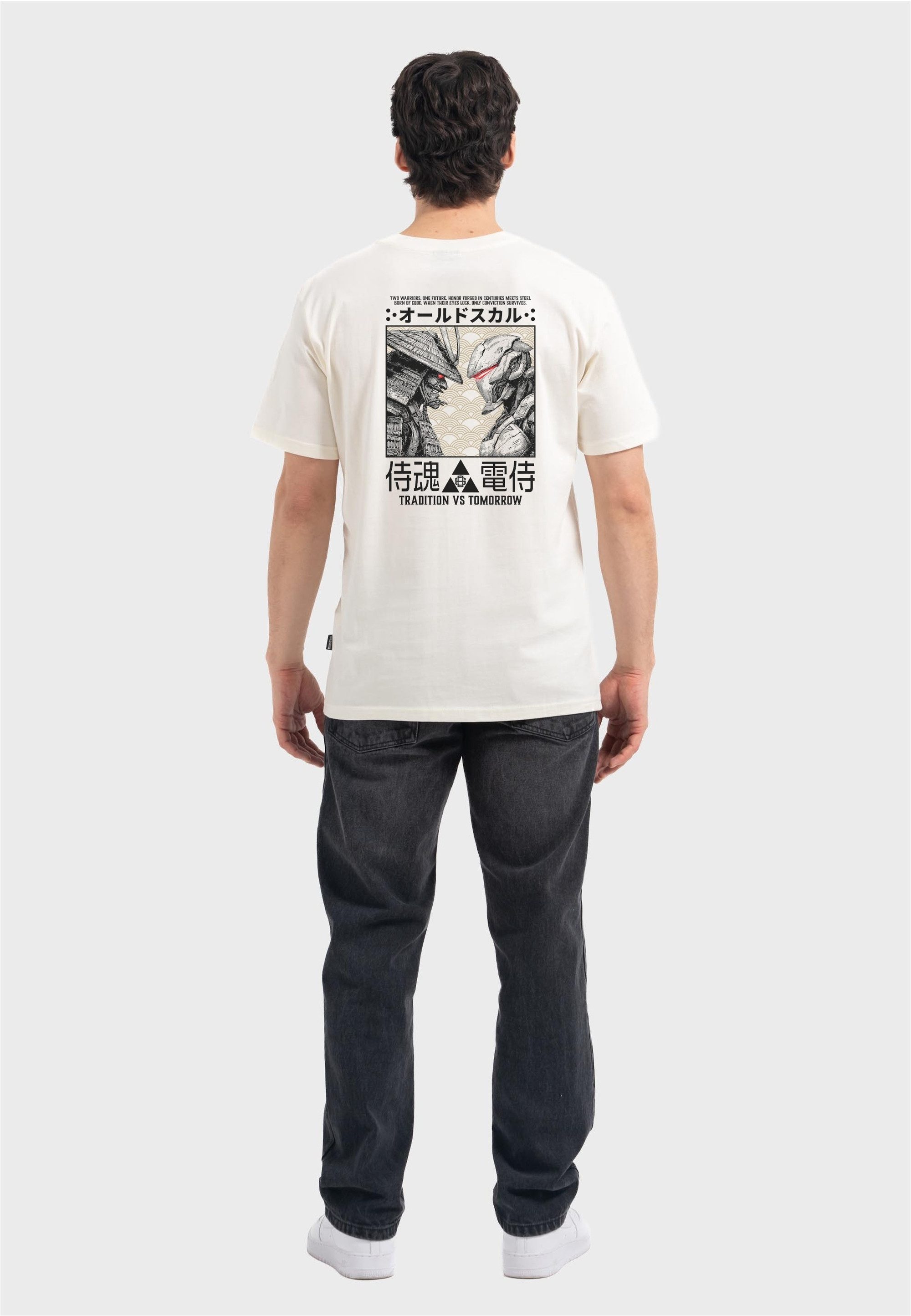 Oldskull T-Shirt Asian Samurai Robot Fusion Graphic mit großem Foto-Backprint