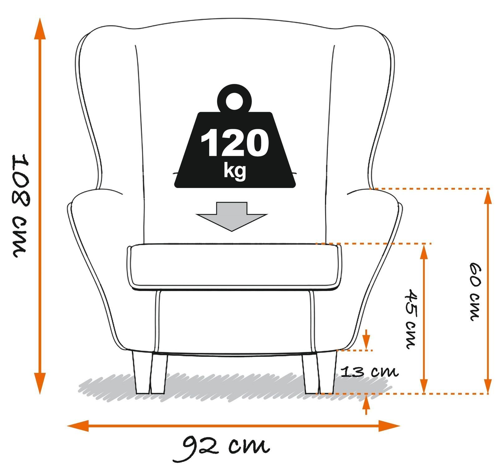 Supellex Ohrensessel Sofia Relaxsessel mit Hocker – Hellbraun