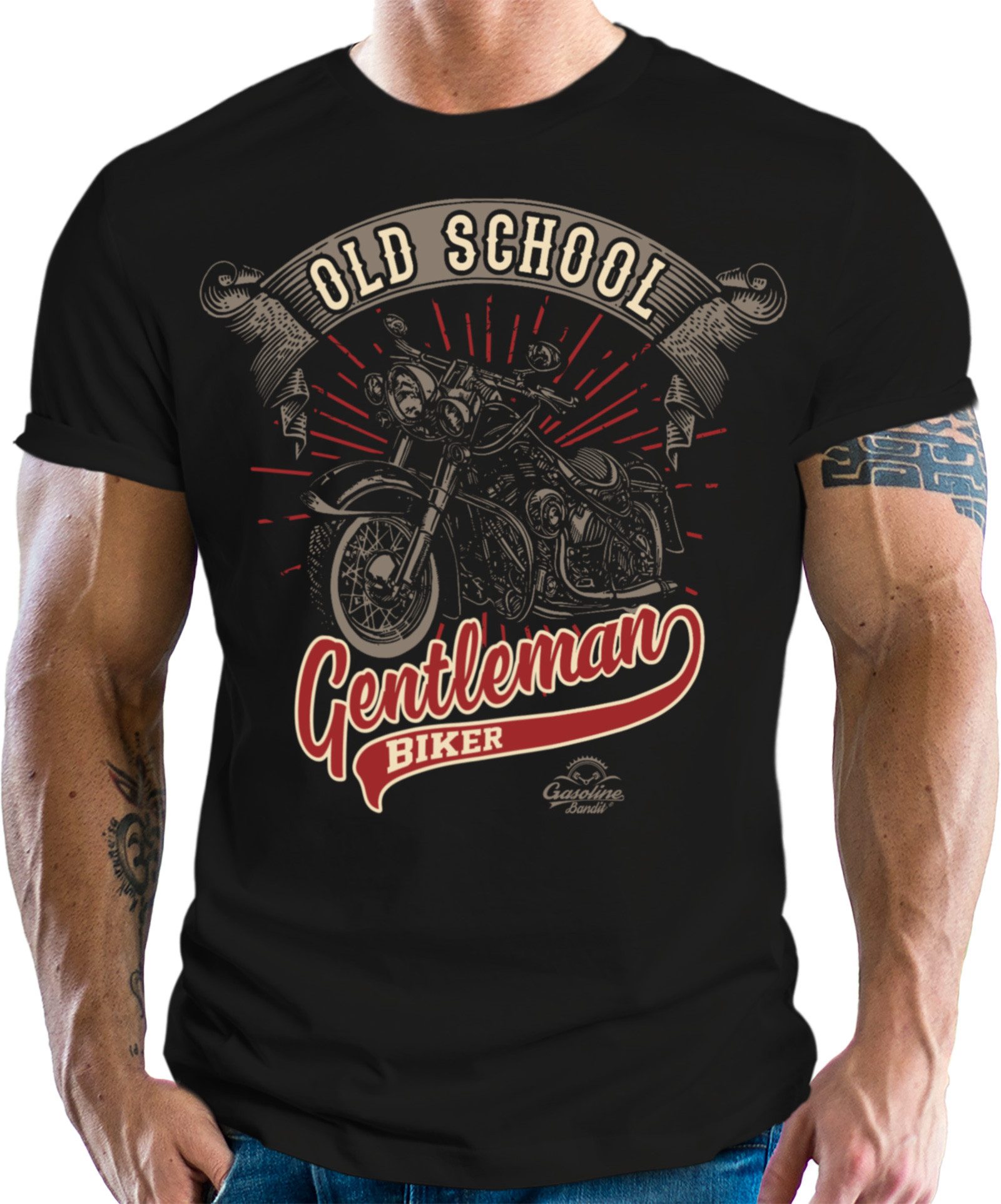 GASOLINE BANDIT® T-Shirt für Motorradfahrer und Biker: Oldschool Gentleman