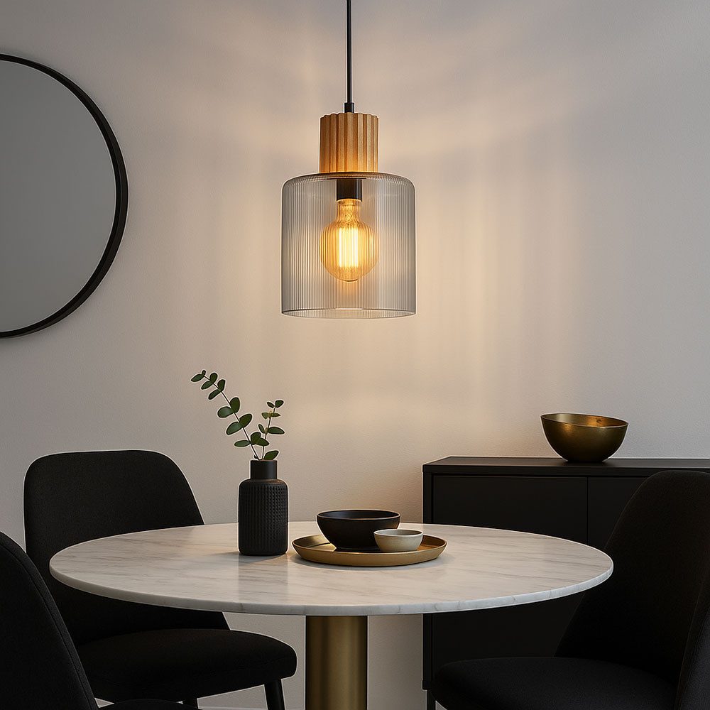 GLOBO LIGHTING Pendelleuchte, Leuchtmittel nicht inklusive, Pendelleuchte Hängelampe Schlafzimmerleuchte 1 flammig Holzlampe