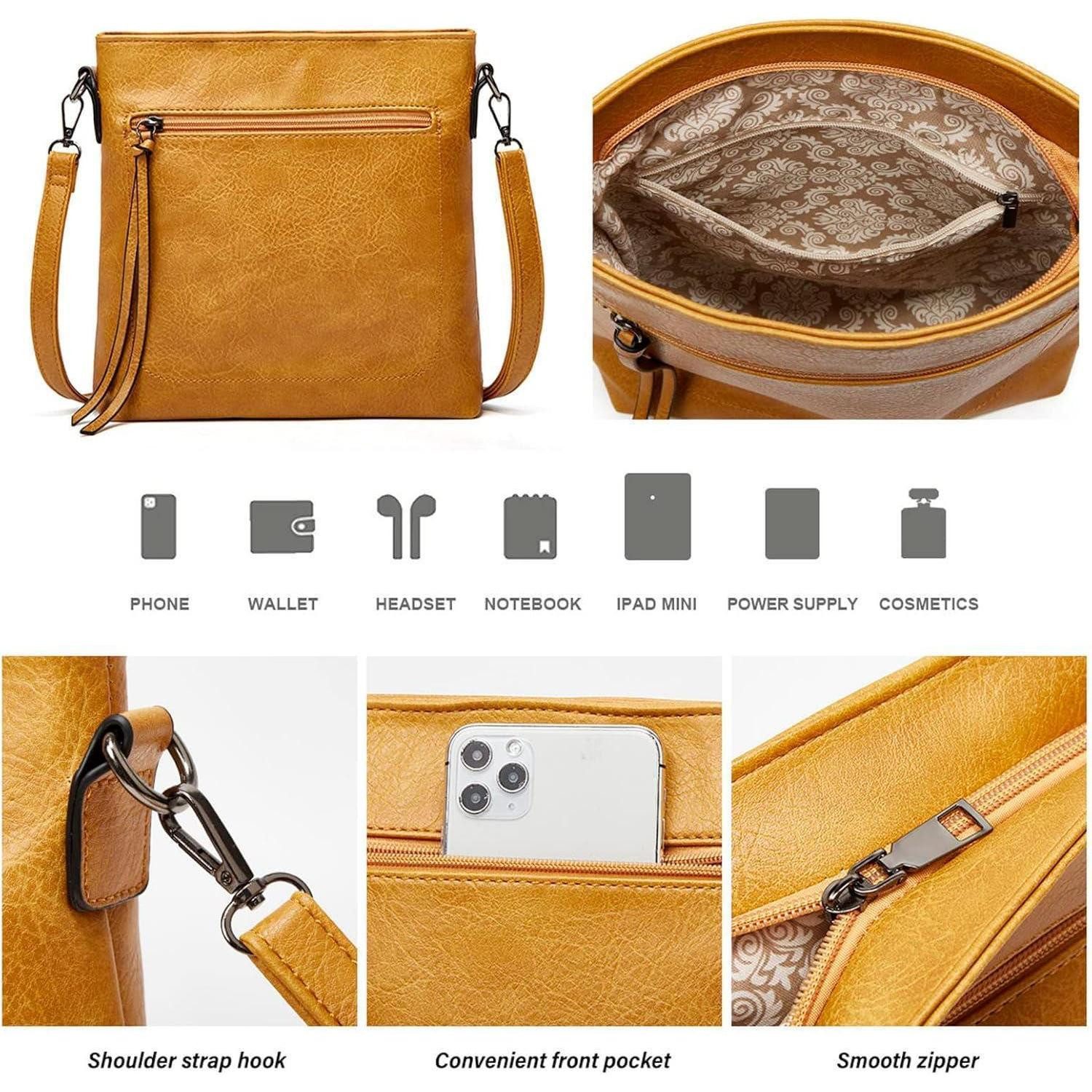 LuxusKollektion Hobo Tote Bag Damen PU Leder Vintage Hobo Reißverschluss Awn Yellow