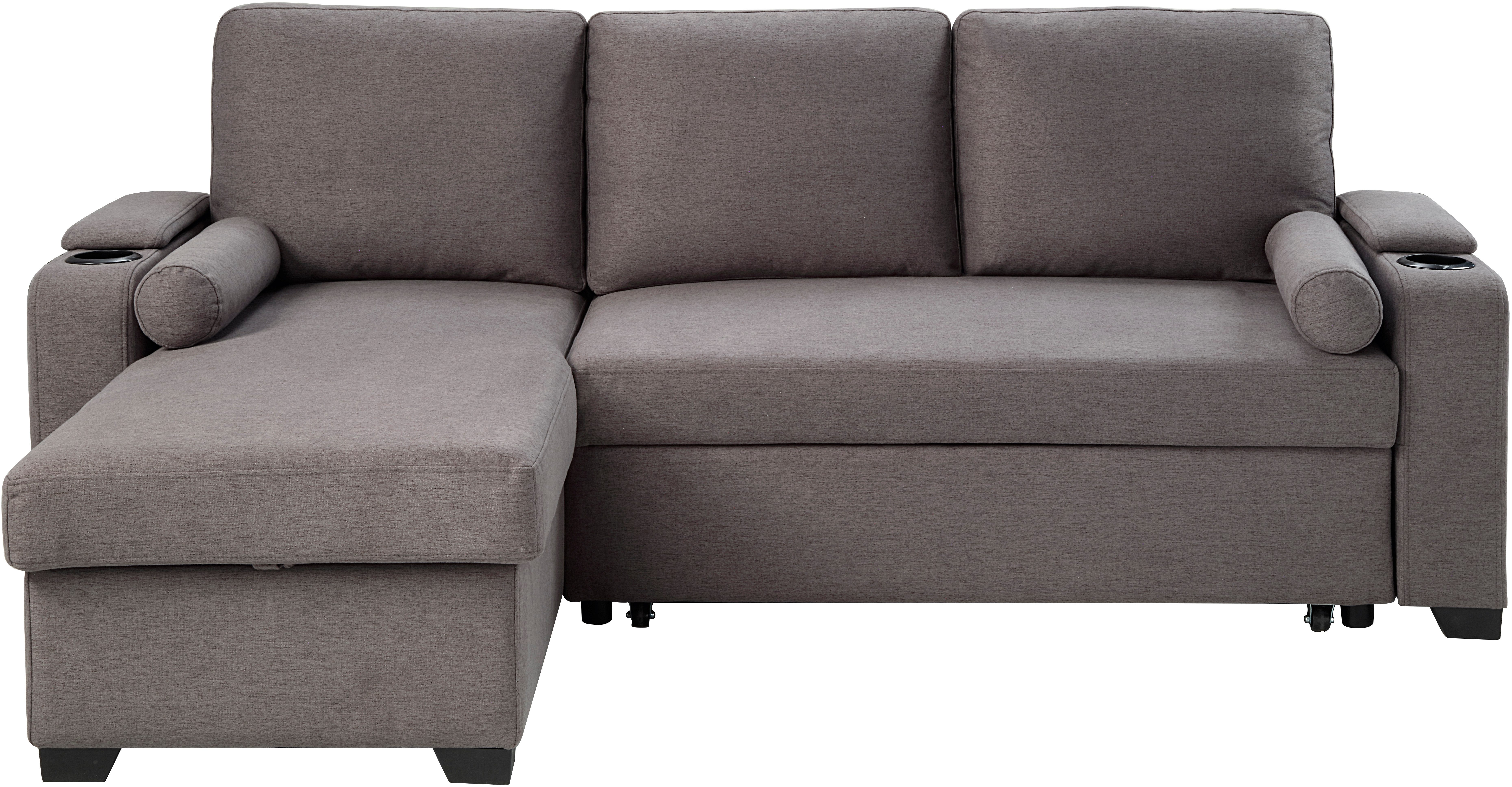 ATLANTIC home collection Ecksofa Gorje L-Form, mit Schlaffunktion, Stauraum, Becherhalter, Staufächer & Kissenrollen