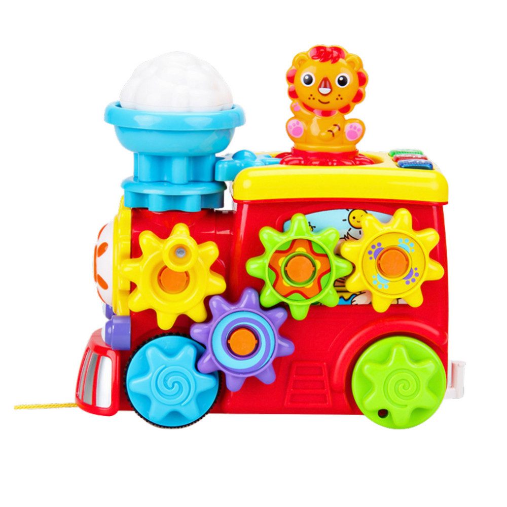 LEAN TOYS Nachziehspielzeug Spiellokomotive Motorikspielzeug Lernspielzeug, (Spar-Set, 1-tlg), Licht- & Soundeffekte, Zahnräder, Zugschnur