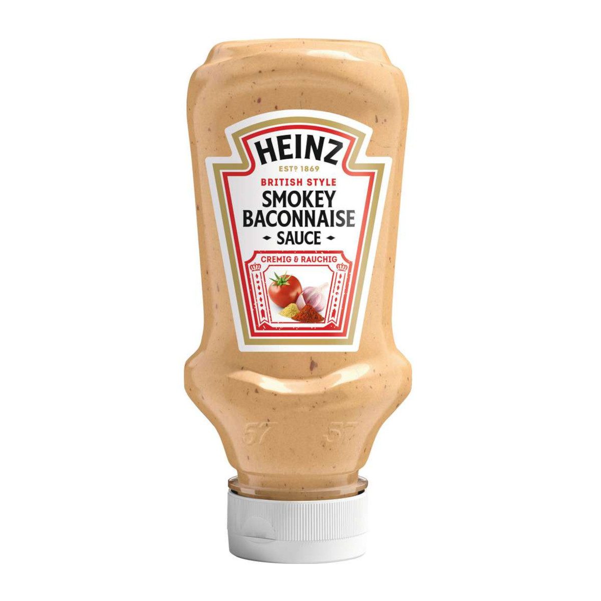 Heinz Saucen, Heinz Bacon Burger Sauce cremige Textur Kopfsteherflasche 220ml