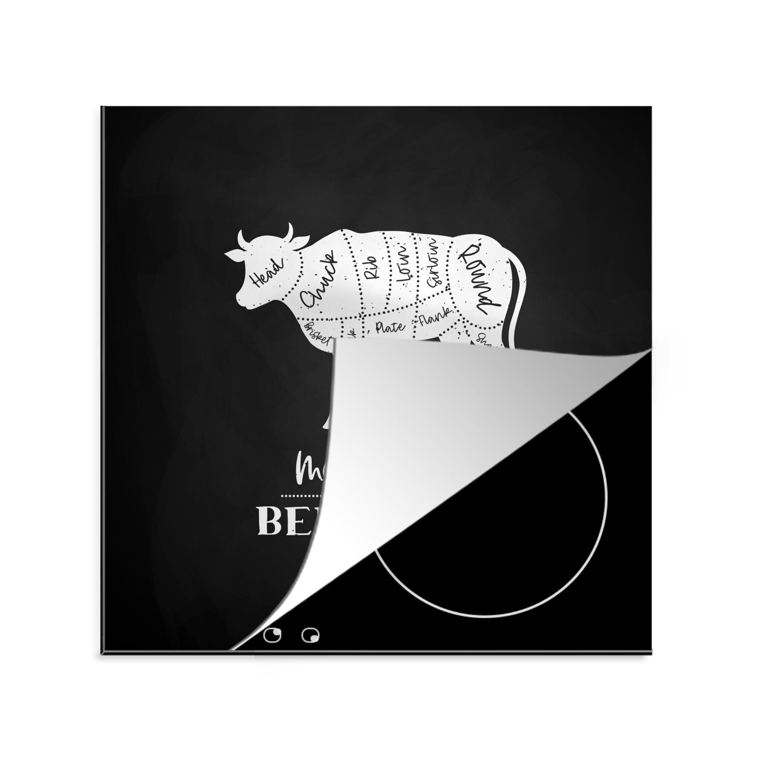 MuchoWow Herdblende-/Abdeckplatte Kuh - Fleisch - Metzger, Vinyl, (1 tlg), 78x78 cm, Ceranfeldabdeckung, Arbeitsplatte für küche | Herdabdeckplatten