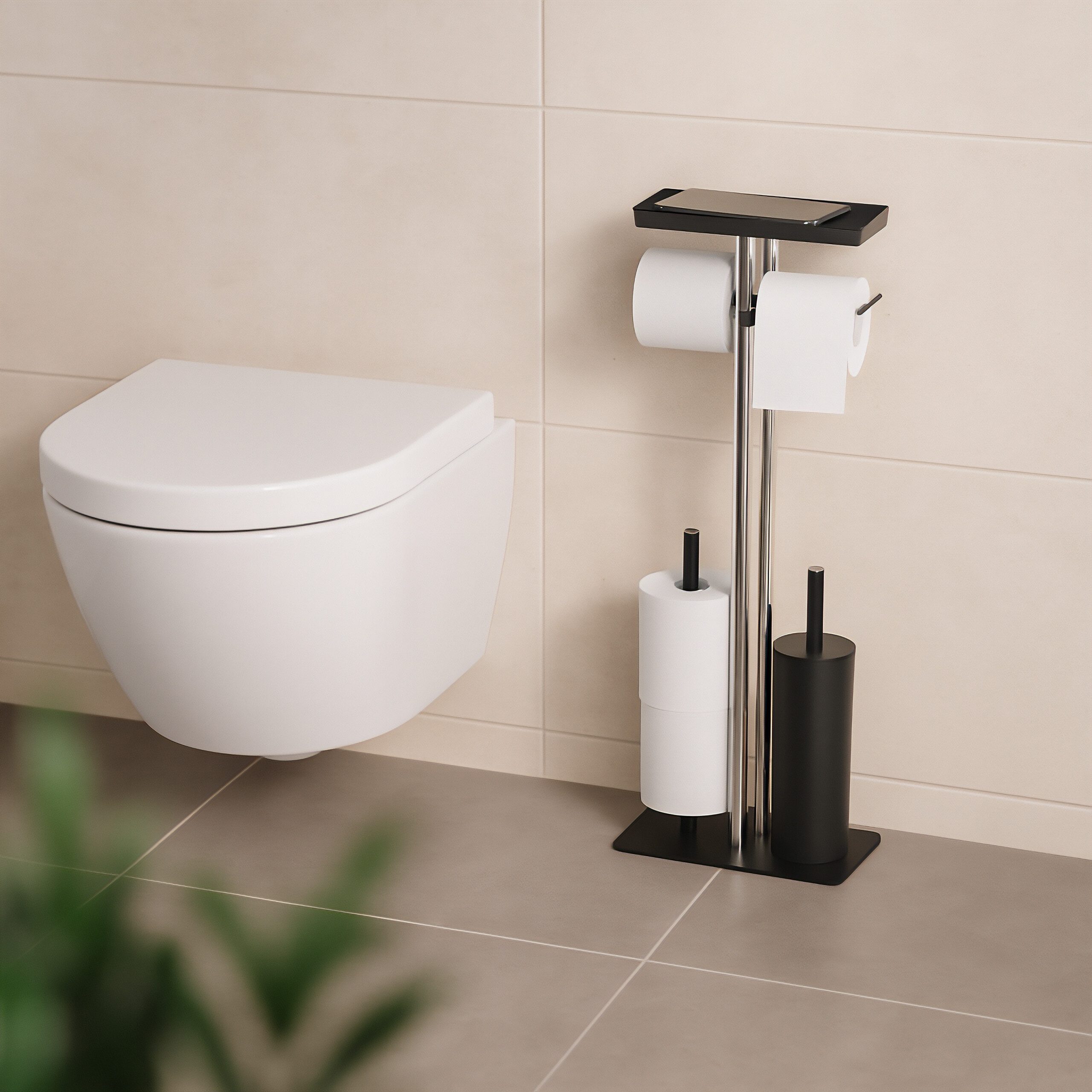 relaxdays WC-Garnitur Edelstahl Ablage, schwarz günstig online kaufen