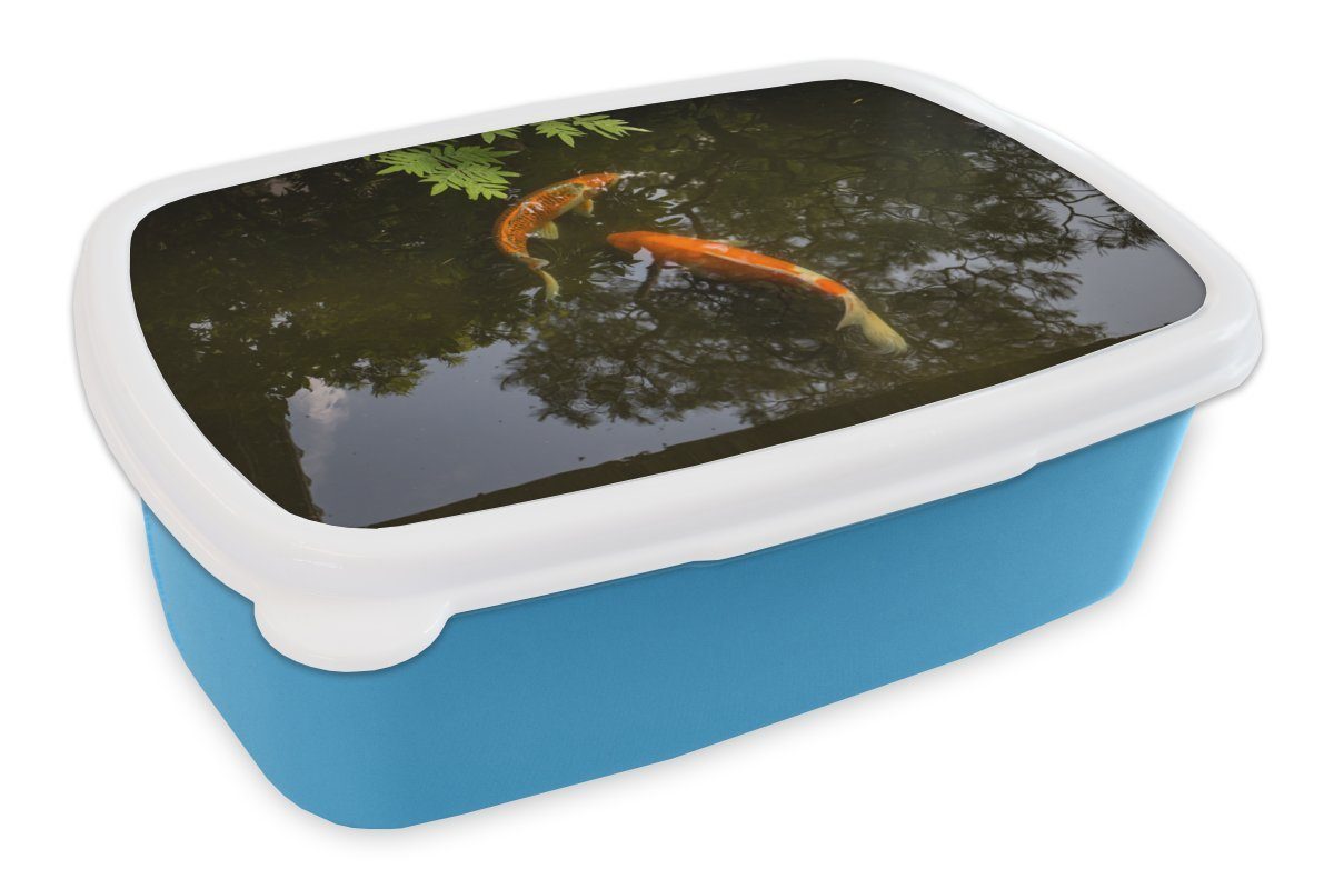 MuchoWow Lunchbox Zwei KoiKarpfen um einen Teich, Kunststoff, (2tlg