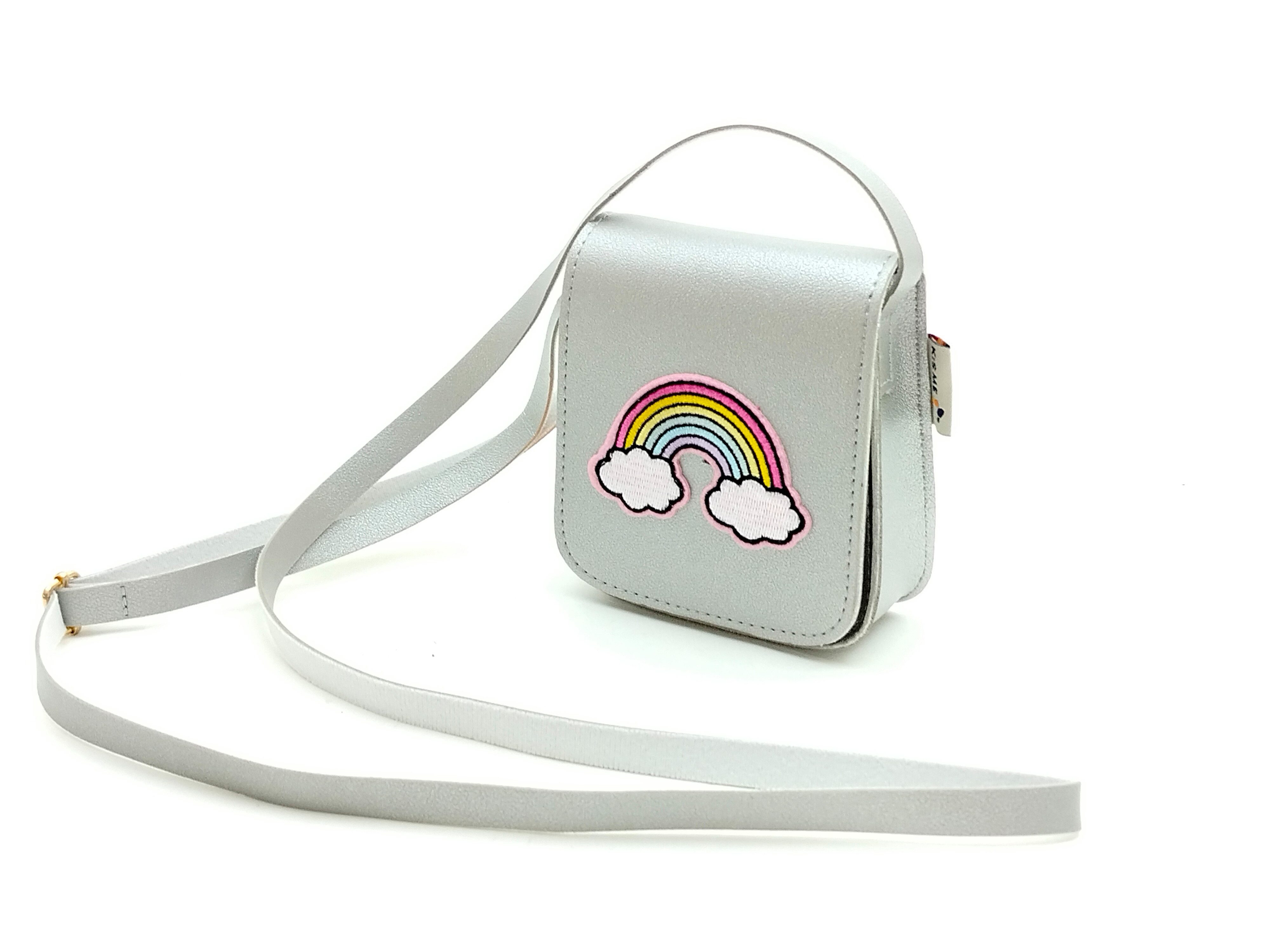GlücksNugget Kindergartentasche Mädchentasche silber mit Regenbogen