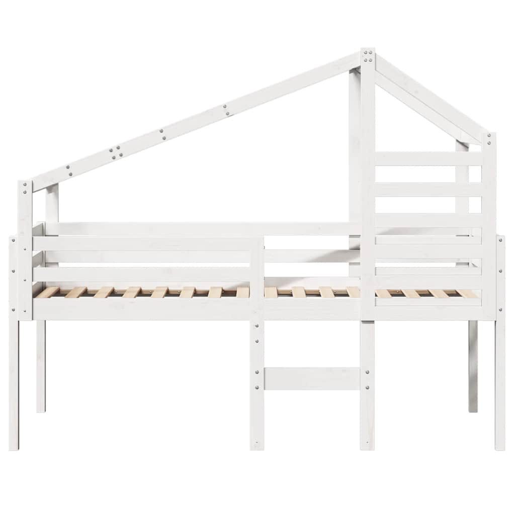 vidaXL Bett Hochbett mit Dach Weiß 90x190 cm Massivholz Kiefer