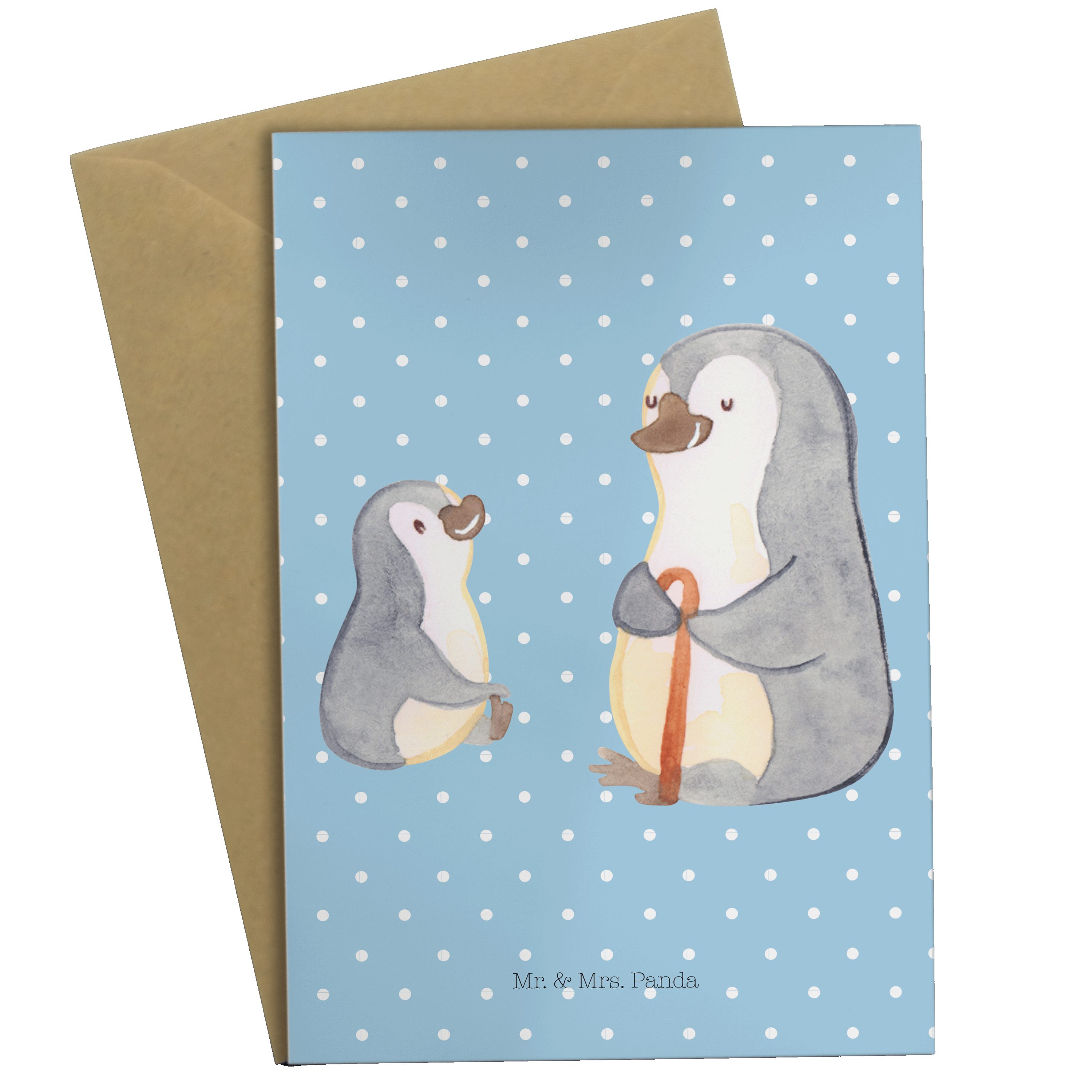 Lieblingsopa, Mrs. Pinguin - Mr. - Enkel Grußkarte Panda Opa Geschenk, Pastell & Klappkarte Blau