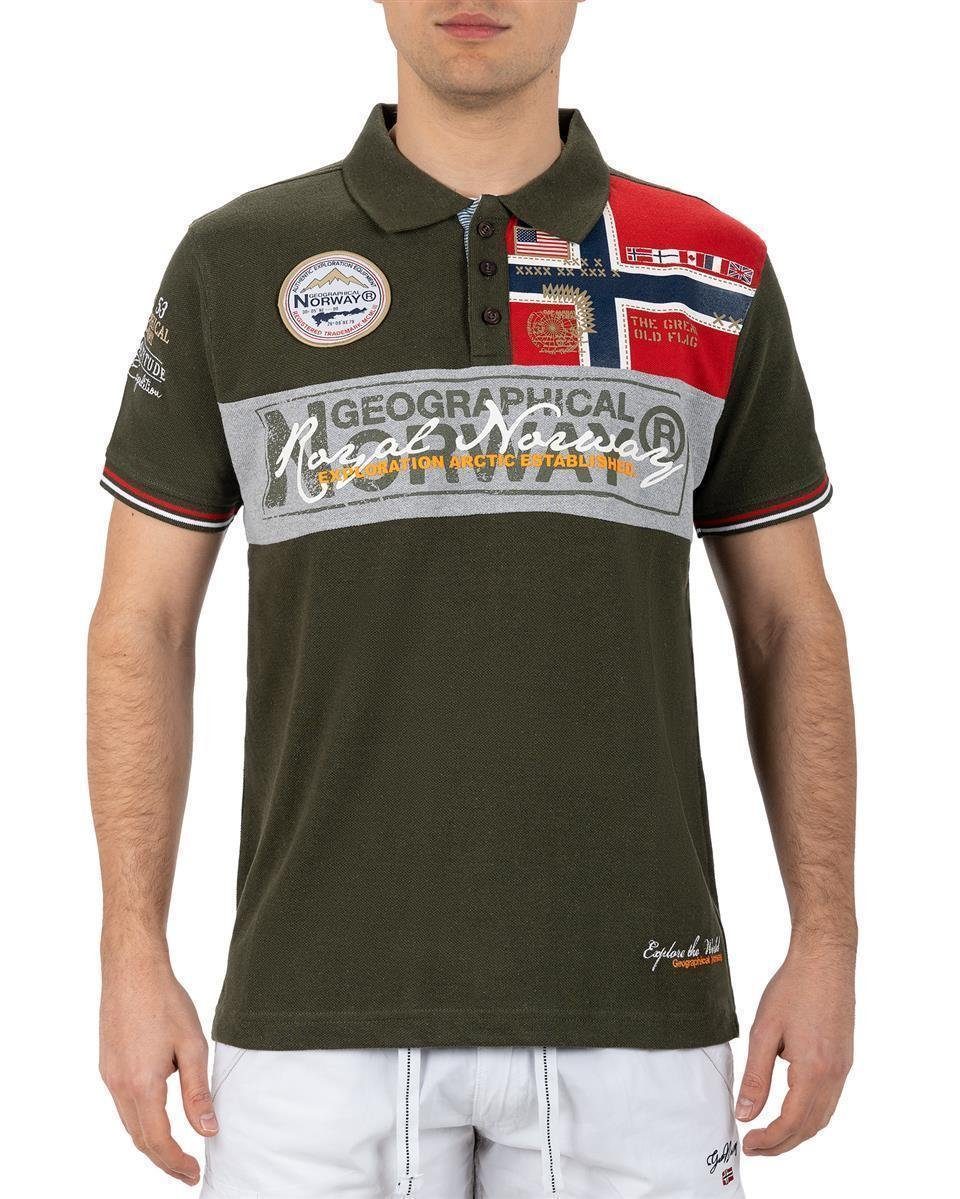Geographical Norway T-Shirt Kurzarm Poloshirt bakidney Men (1-tlg) mit Aufnähern und Kragen Khaki