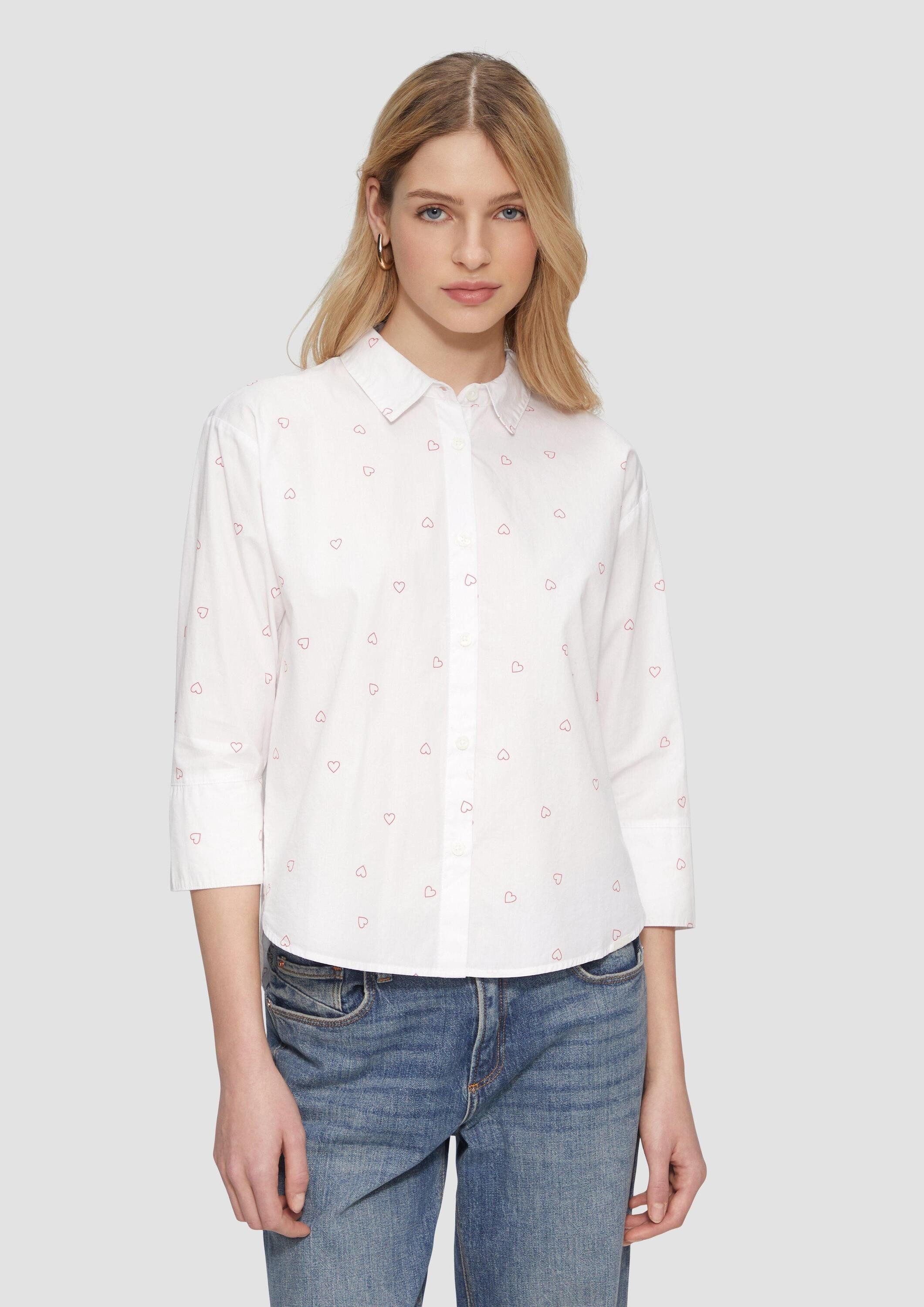 QS Kurzarmbluse Bluse Baumwollbluse mit All-over-Print günstig online kaufen