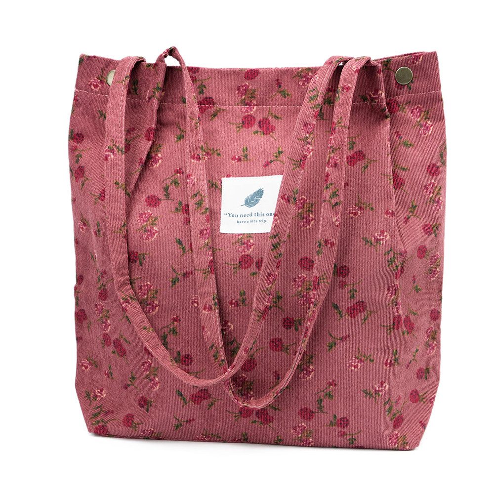 Zaewry Schultertasche Handtasche,Cord Tote, Canvas-Schultertaschen für Damen, Blümchentasche, Crossbody Mode Retro große Tasche, mit Innenfach für Arbeit,Reisen