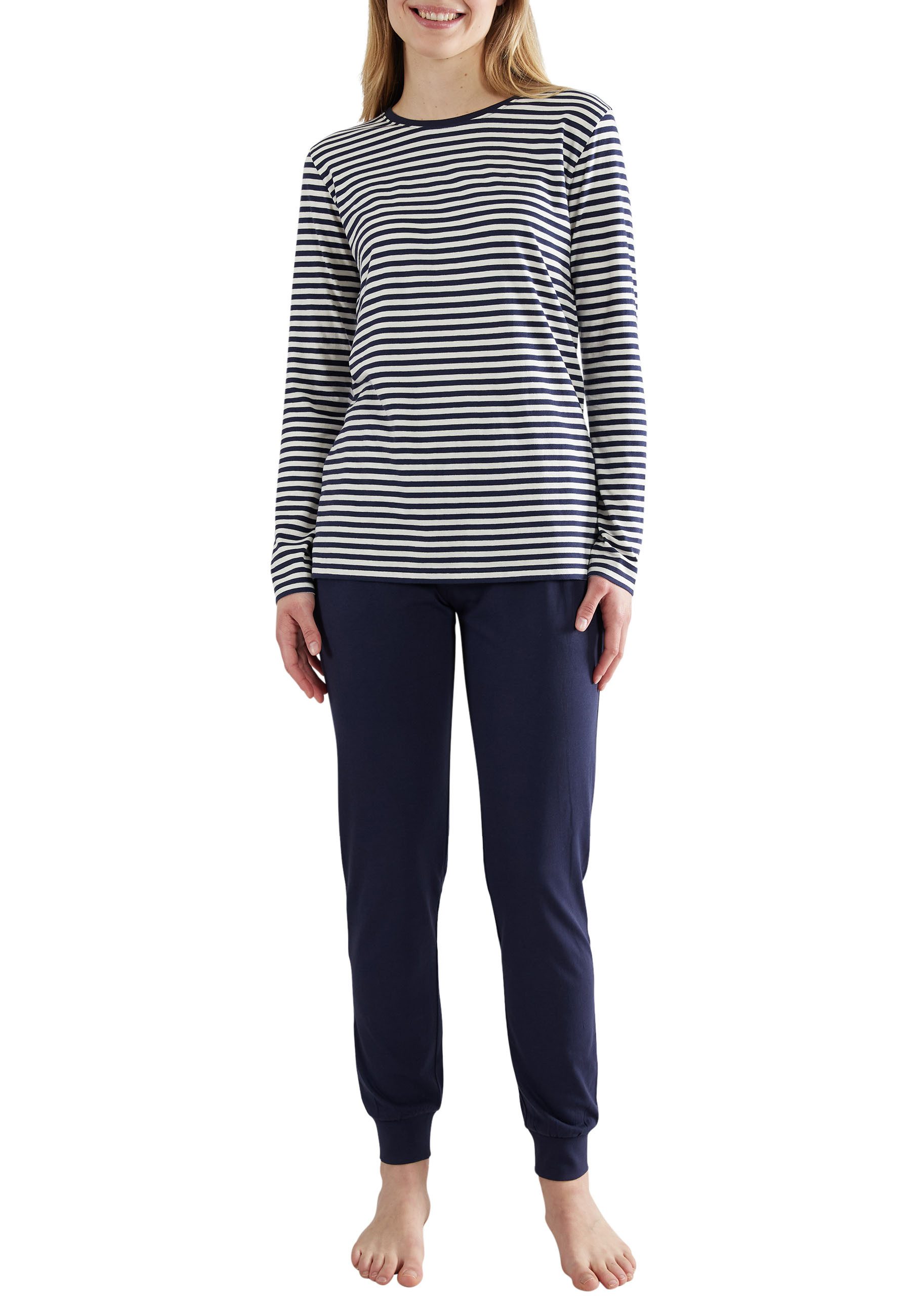 Pyjama GÖTZBURG Damen Pyjama blau quergestreift