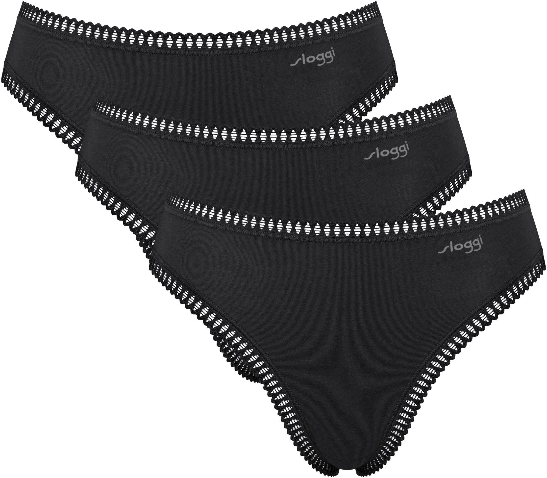 sloggi Slip GO Crush (3er Pack) mit Spitzendetails, Multipack, hoher Beinausschnitt