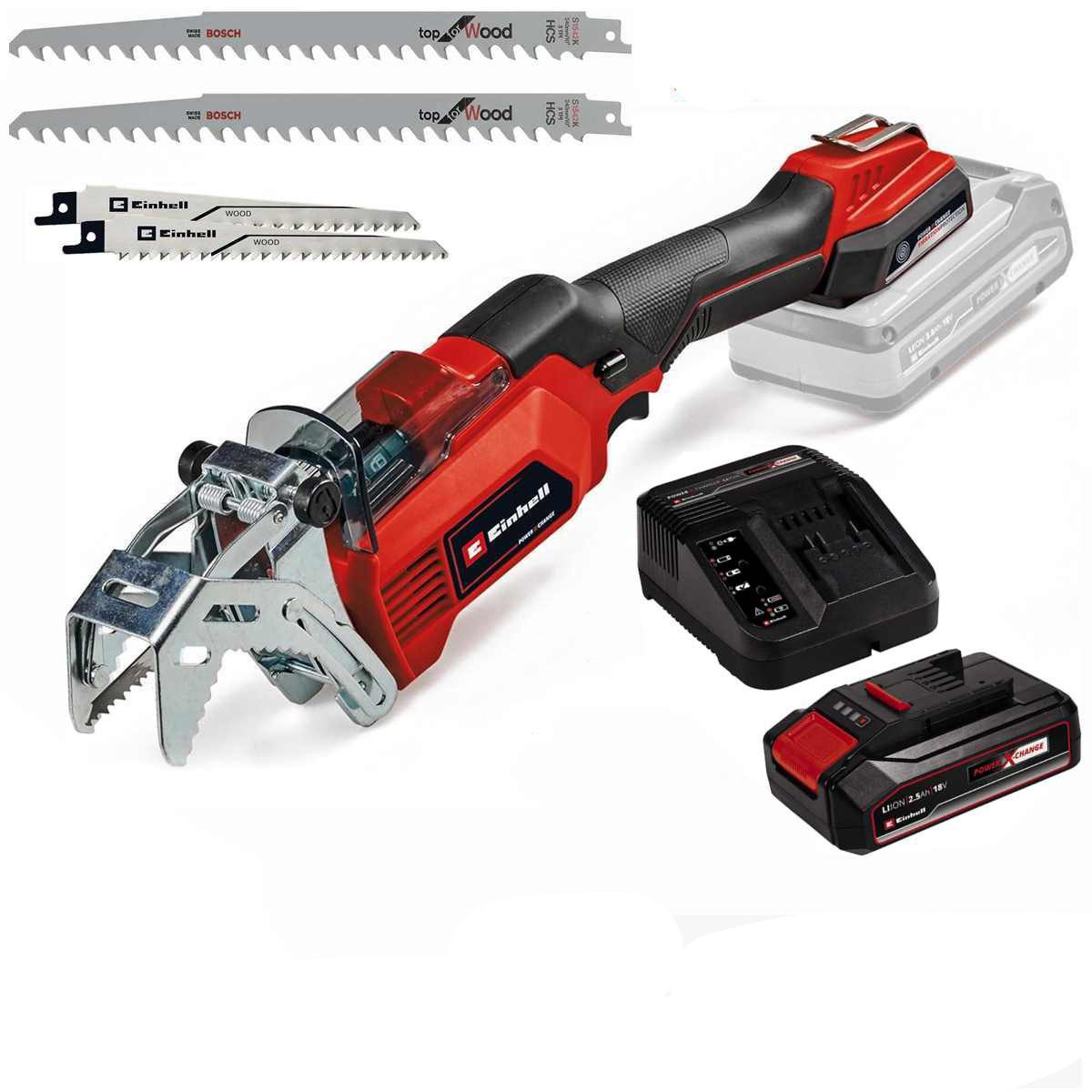 Einhell Akku-Säbelsäge Astsäge GE-GS 18 Li – 18 V & Akku 2,5 Ah + 2 Extra Sägeblätter Holz