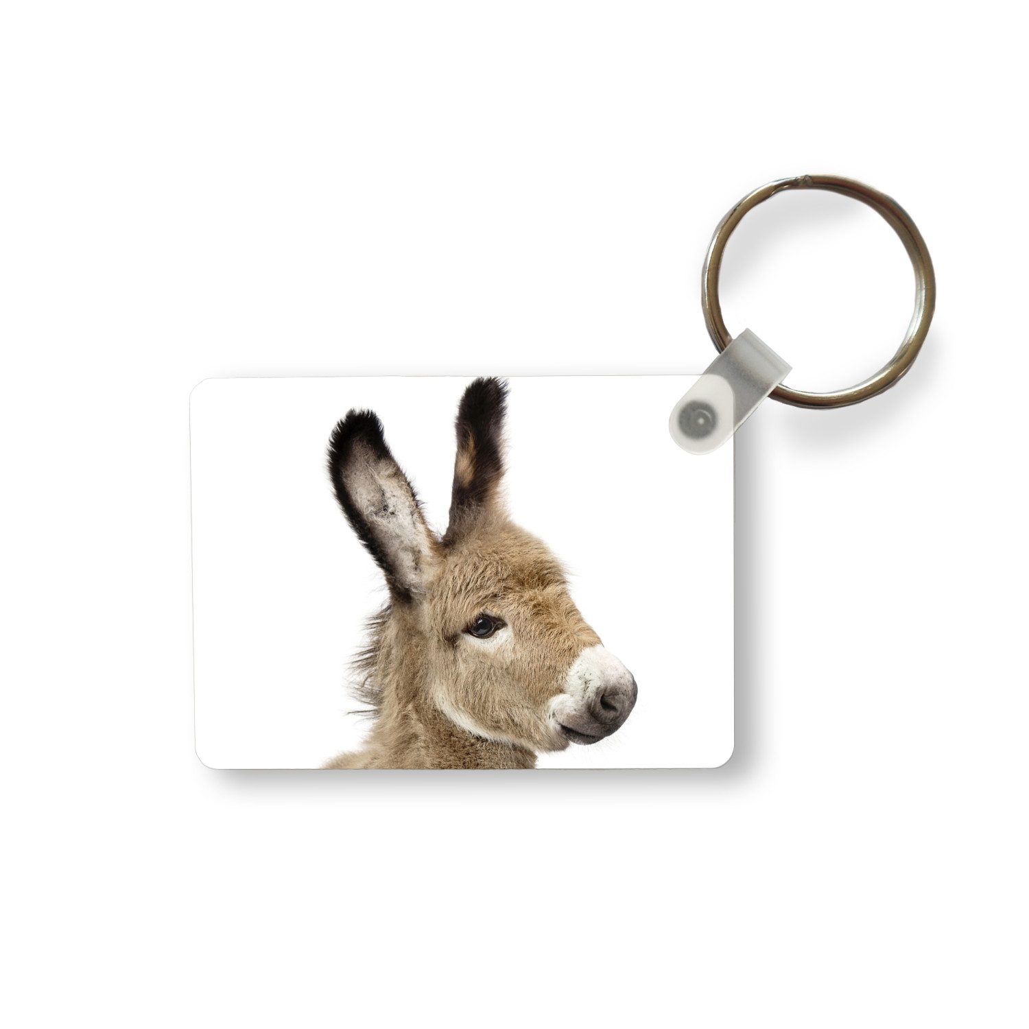 MuchoWow Schlüsselanhänger Esel - Braun - Tiere - Natur, Rechteckig mit Schlüsselring, Geschenk, Accessoire, 6x4 cm