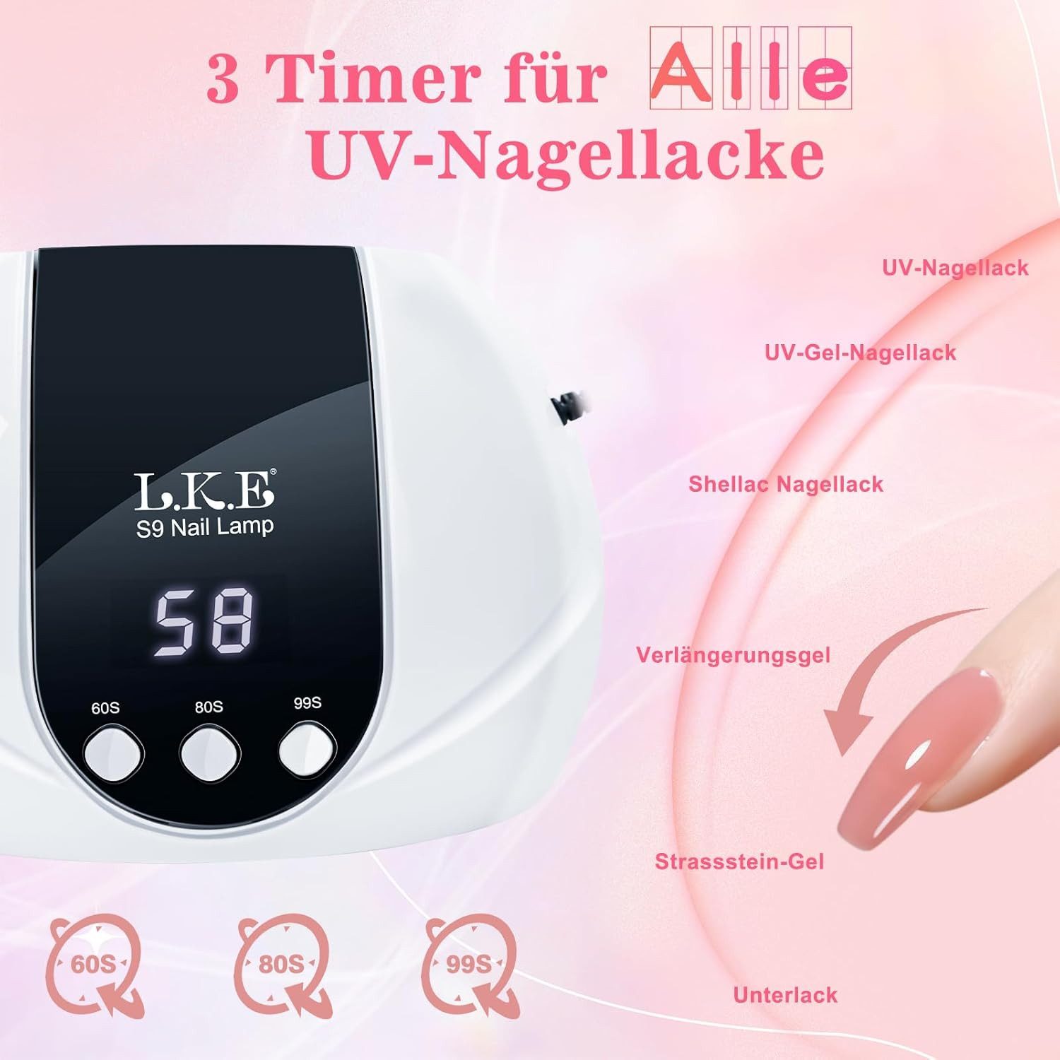 L.K.E Lichthärtungsgerät 54W LED/UV Nagellampe mit LCD-Display mit 3 Timer, Premium UV Lampe für Alle UV Gel Nagellack, Für Anfänger und Profis