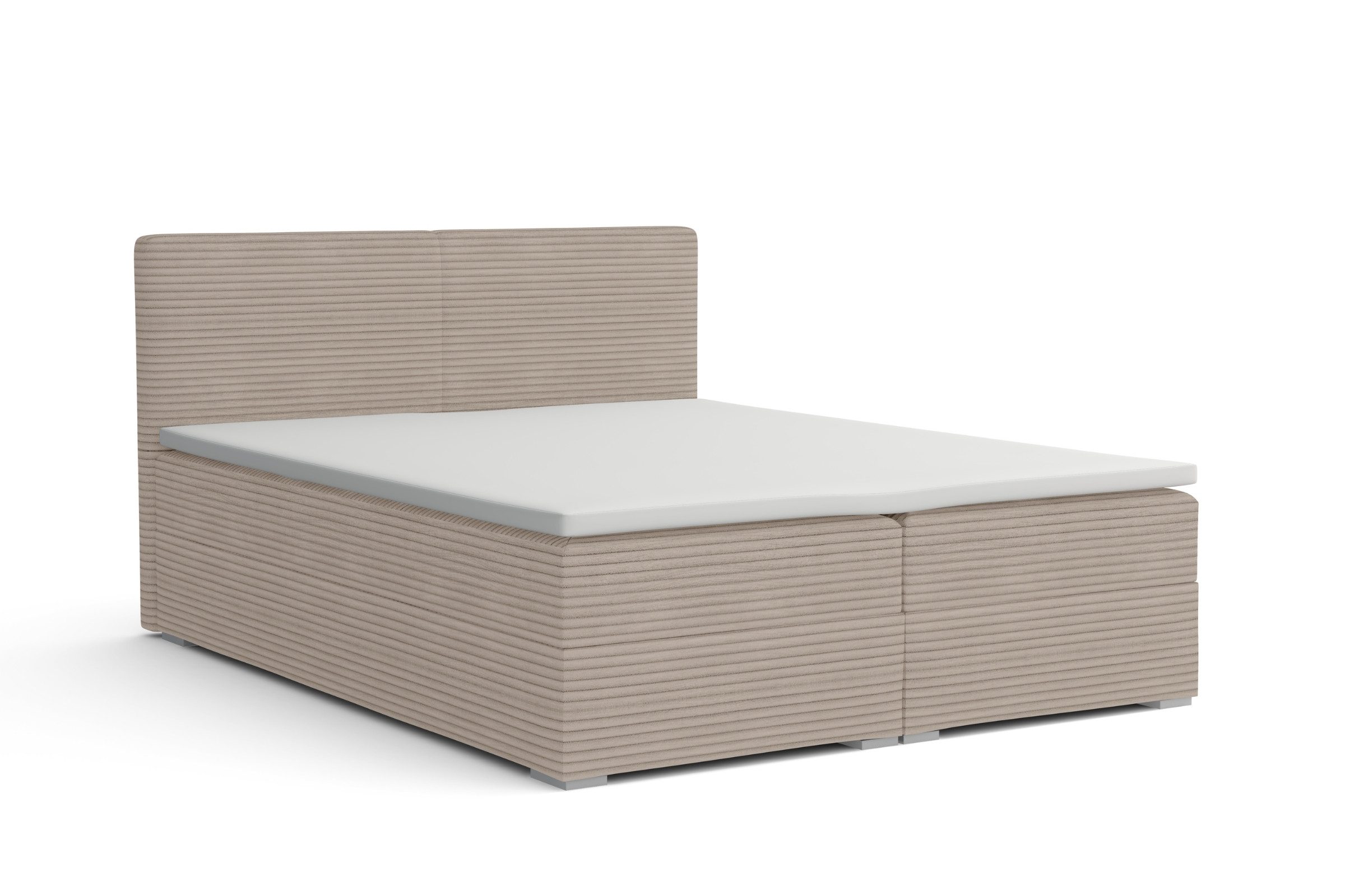 Deine Möbel 24 Boxspringbett LON III mit Bettkasten, Polsterbett mit Topper, Kompletbett (Boxbett mit Bonell-Federkern H3 oder Taschen-Federkernmatratzen H4, 1-St., Cord-Stoff Beige Creme Grau Dunkelgrau Graphit Schwarz), Größen: 140x200 160x200 180x200 200x200