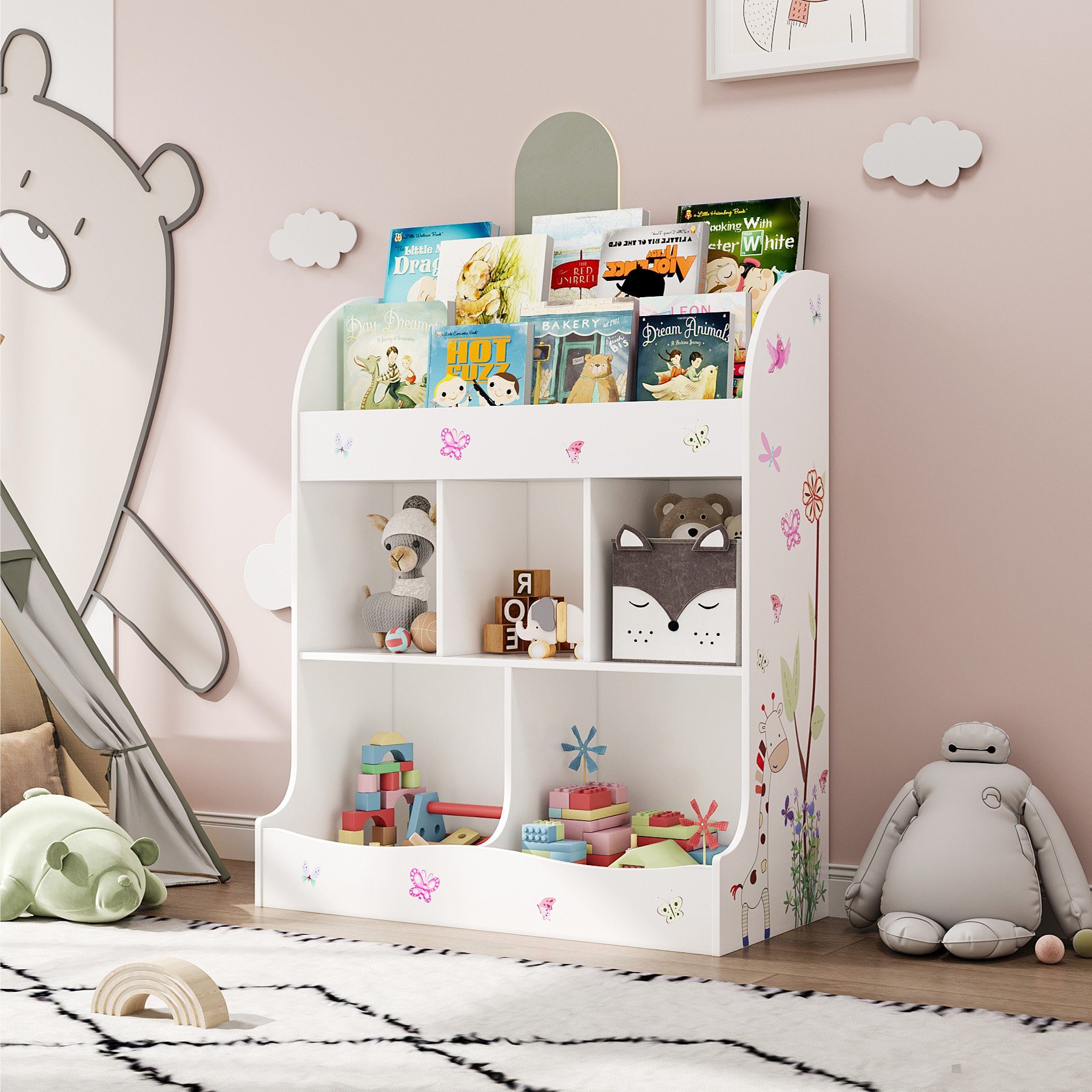 HOMECHO Bücherregal, Kinderregal Spielzeugablage Organizer mit 5 Fächern