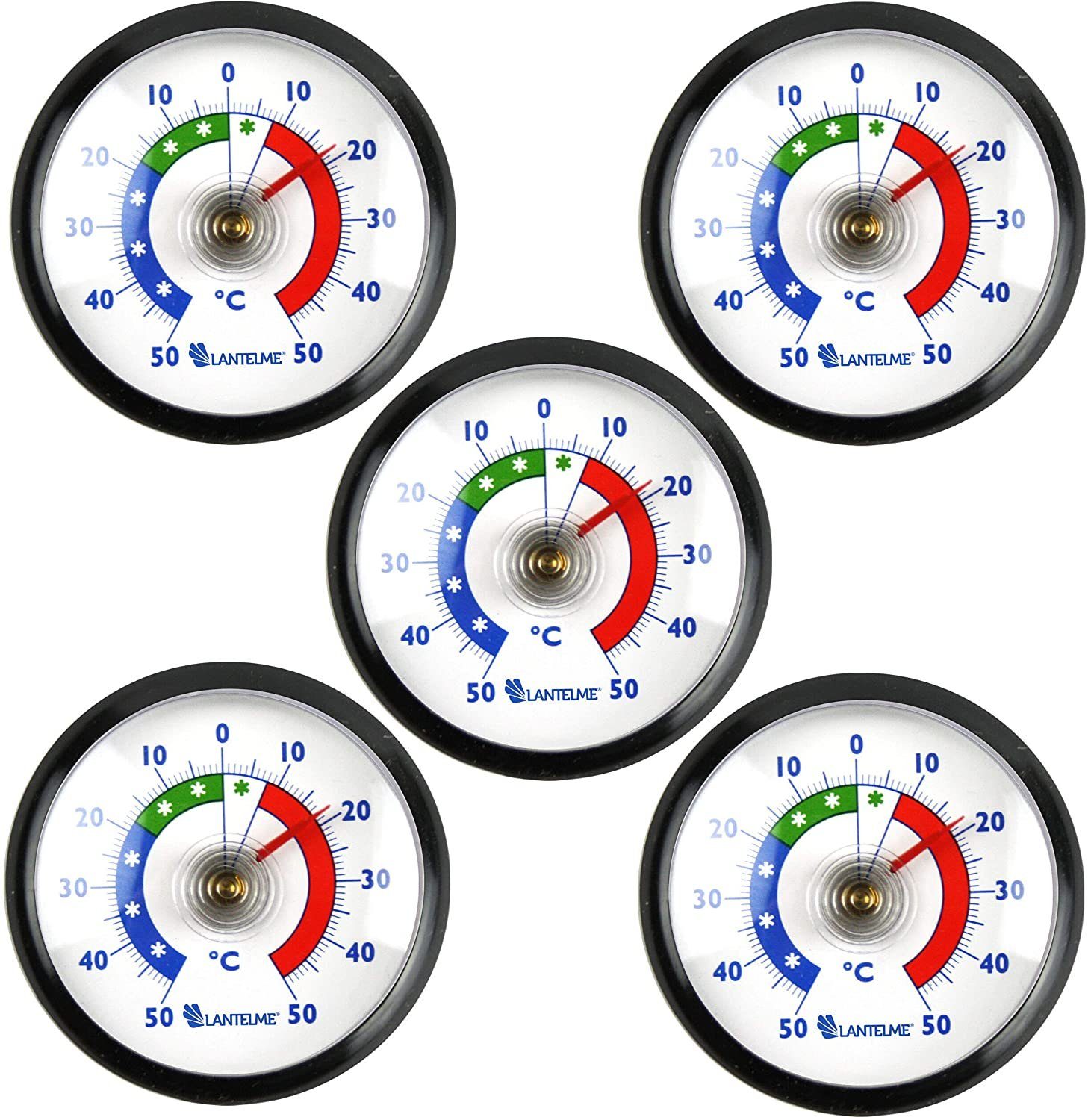 Lantelme Kühlschrankthermometer Kühlschrankthermometer 5er, Spar-Pack 5-tlg., rund 5,2cm farbliche Skala