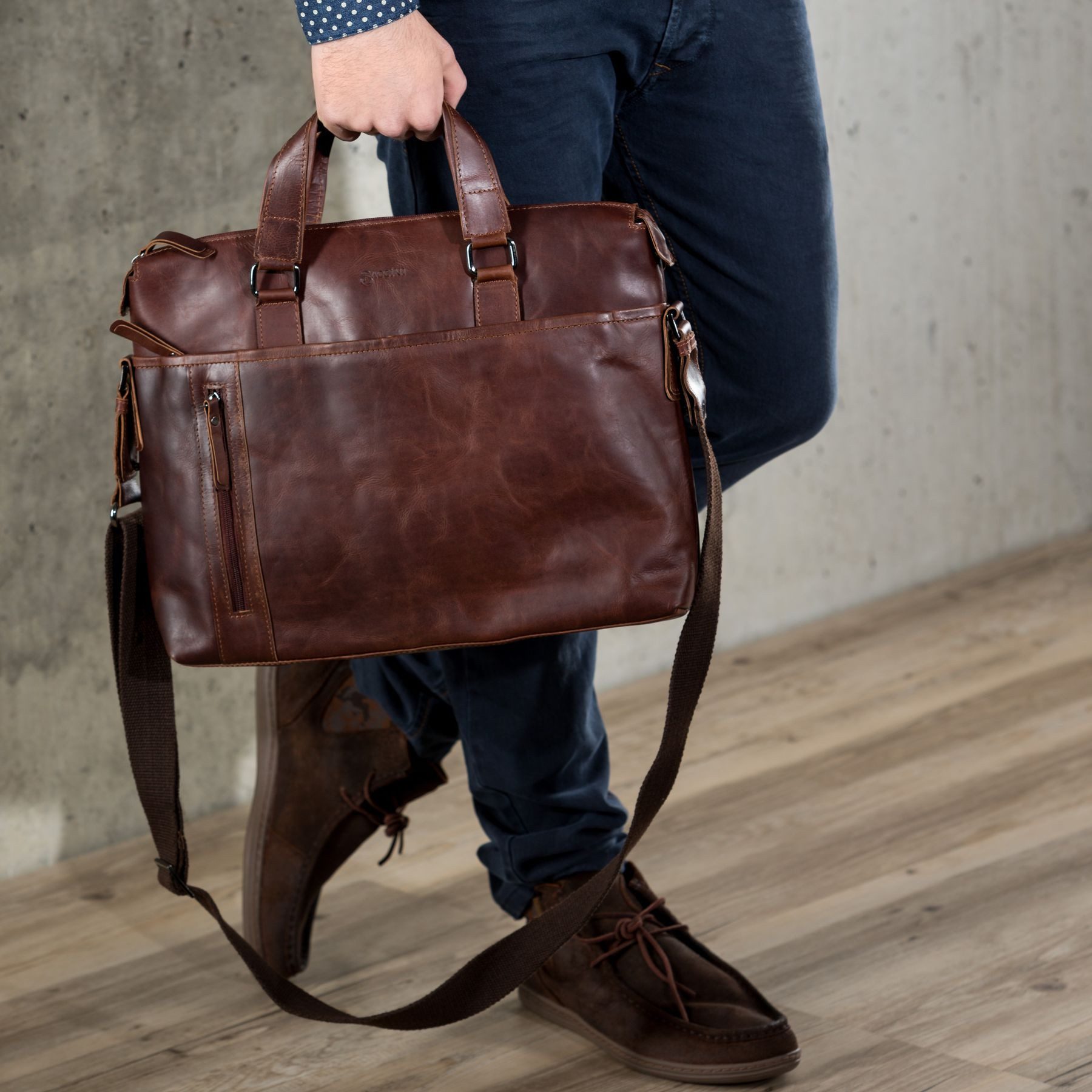 BACCINI Umhängetasche echt Leder Aktentasche 15 Zoll Laptop-Hülle braun, Laptoptasche 15,4 Zoll, Arbeitstasche Umhängetasche Damen Herren braun