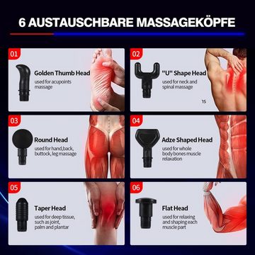 Diyarts Massagepistole, tragbares professionelles Körpermuskel Massagegerät, Tiefengewebe-Massagepistole mit 6 Massageköpfen & 30 Stufen