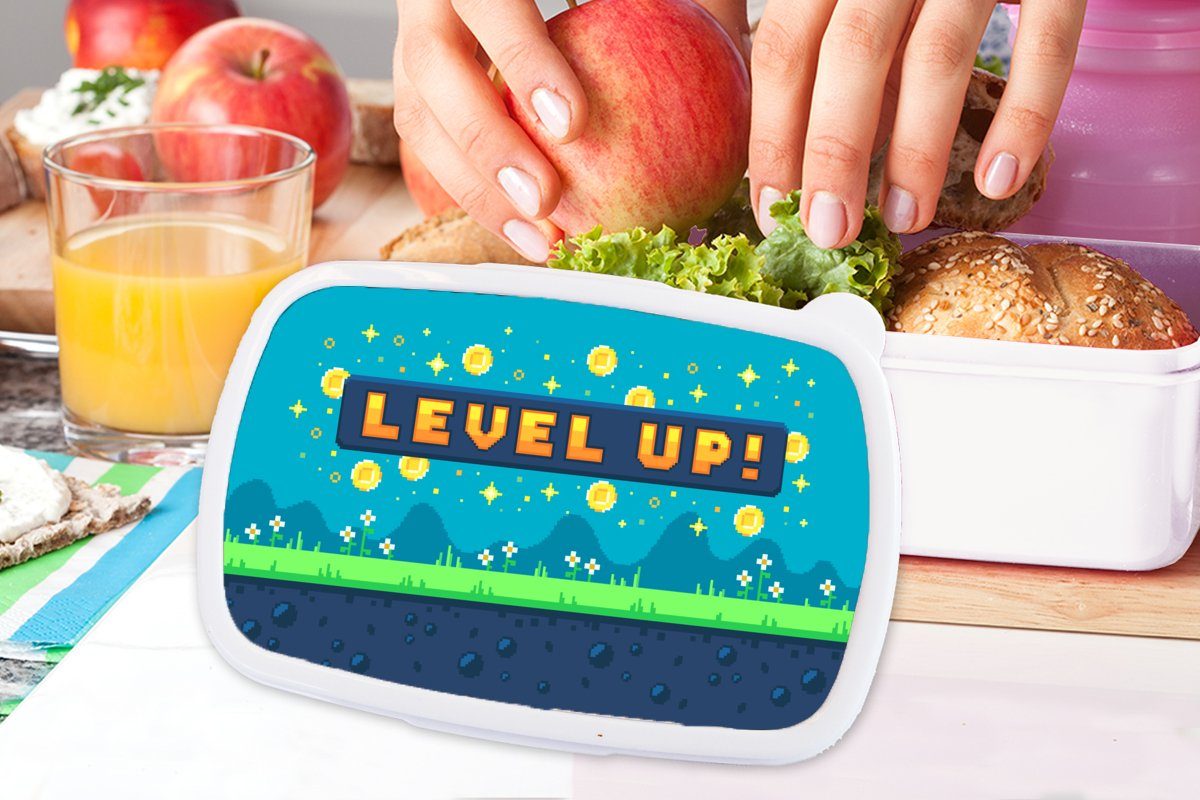 Lunchbox für weiß Brotdose, und Brotbox für Landschaft MuchoWow und - Pixelart, - Kinder Spiele (2-tlg), Kunststoff, Erwachsene, Jungs Mädchen