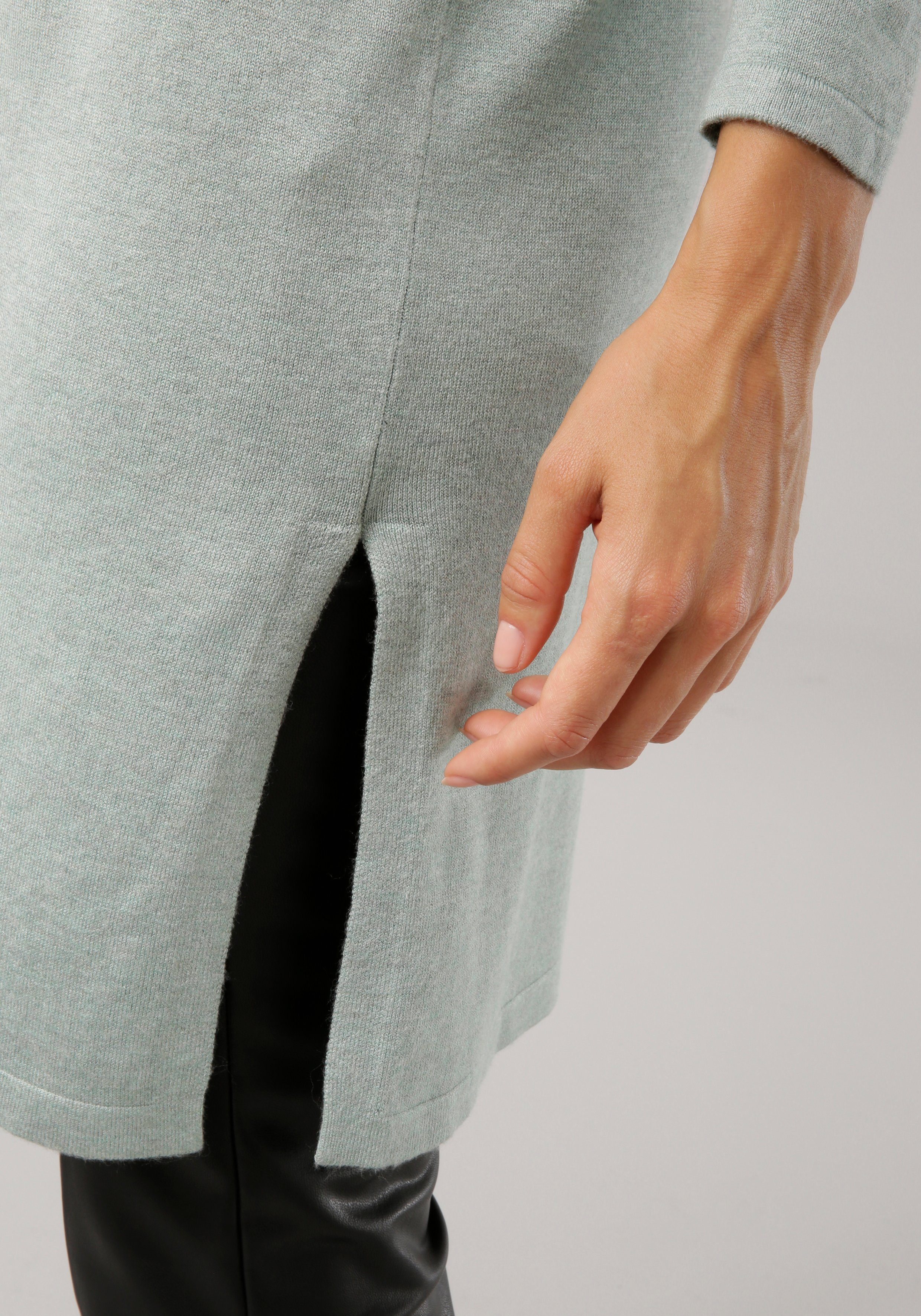 Laura Scott Longpullover Feinstrick mit U-Boot Ausschnitt und seitlichem Schlitz