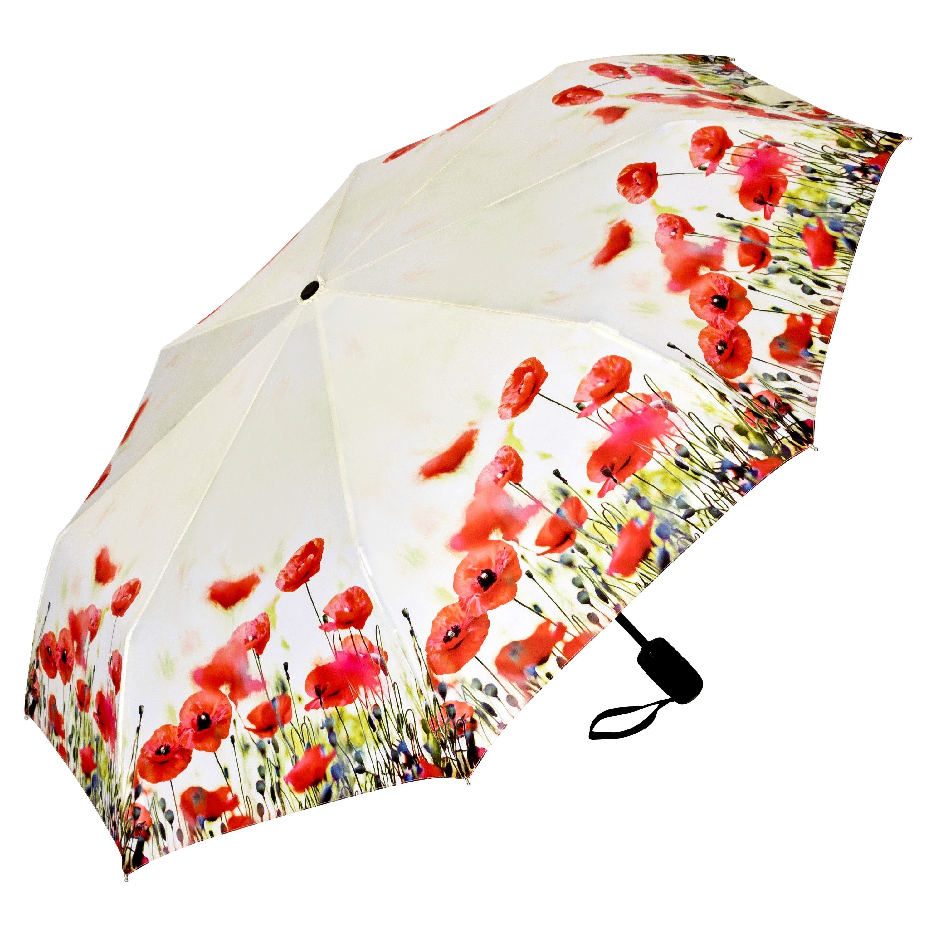 von Lilienfeld Taschenregenschirm Motivschirm Mohnblumen Motiv Blüten Auf-Zu-Automatik Stabil