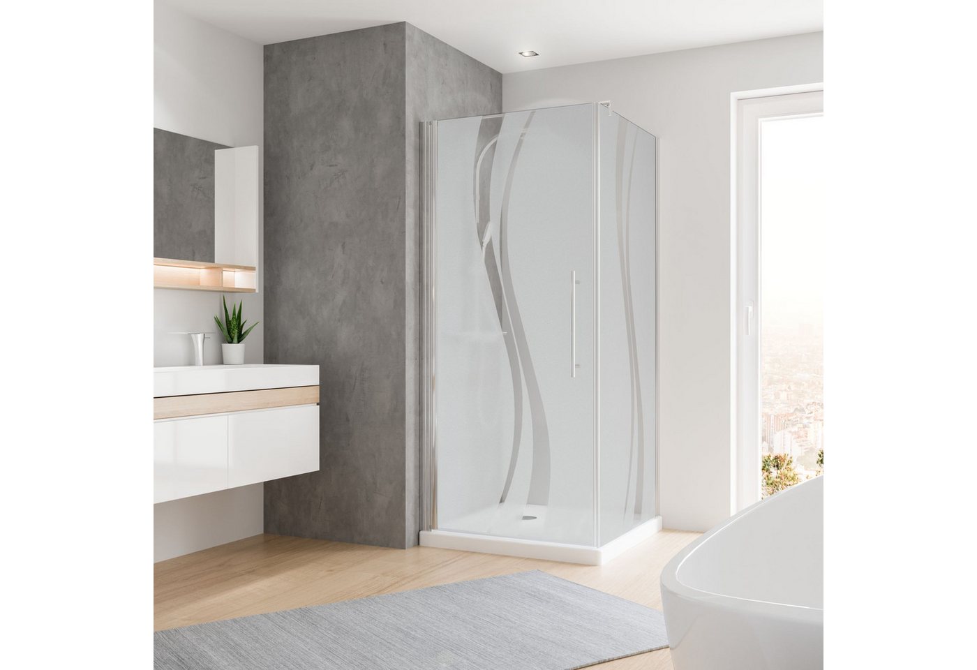 Schulte Eckdusche Drehtür, BxT: 90x90 cm, Sicherheitsglas, Dekor Liane 190 cm Höhe Seitenwand