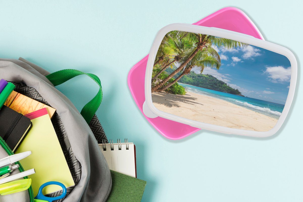 Erwachsene, Brotbox Snackbox, Mädchen, für Strand Lunchbox rosa Meer Kunststoff (2-tlg), Brotdose Kinder, MuchoWow - - Urlaub, - Kunststoff, Insel